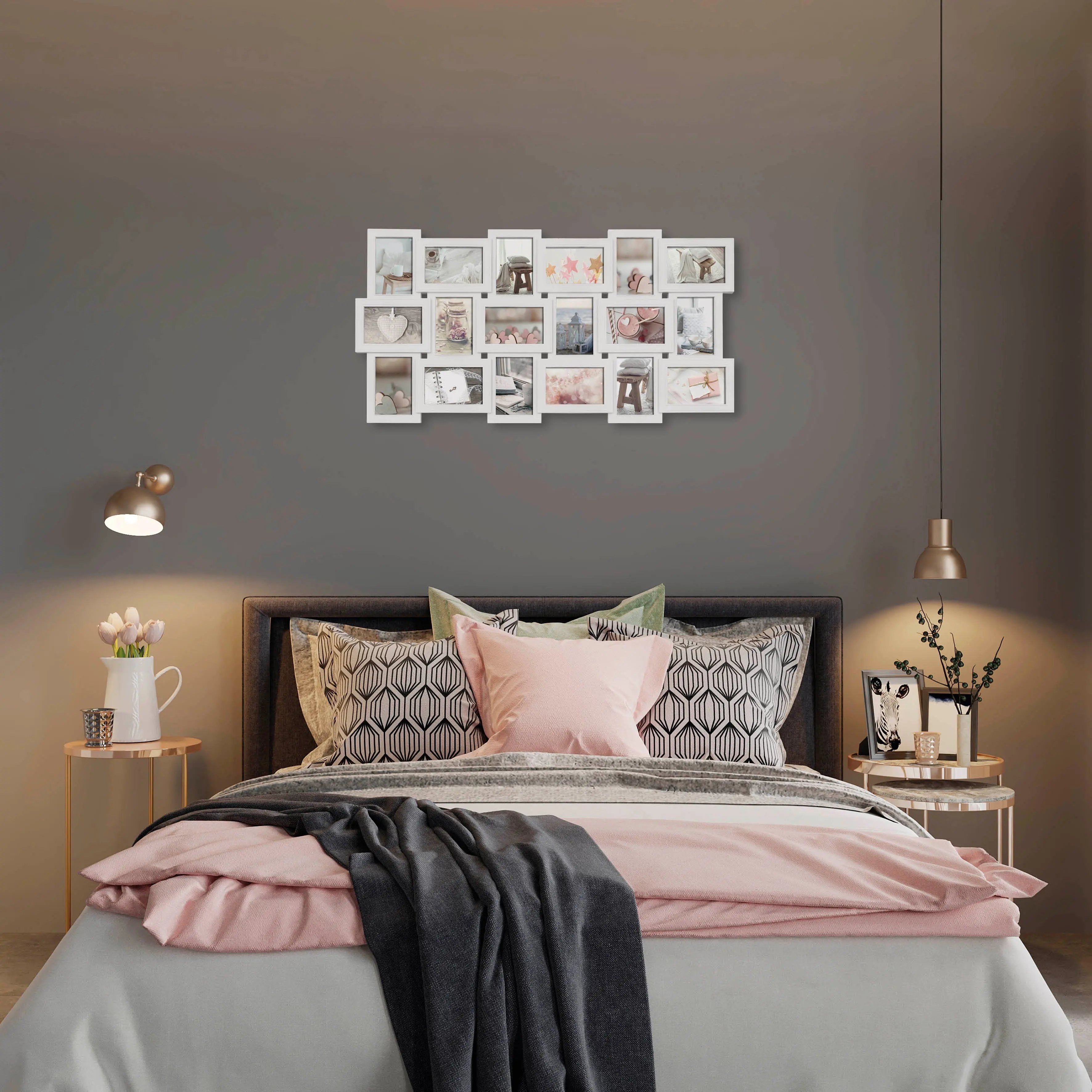 Wackadoo Bilderrahmen Collage weiß für 18 Fotos aus Kunststoff mit Glasscheiben COLLAGERAHMEN