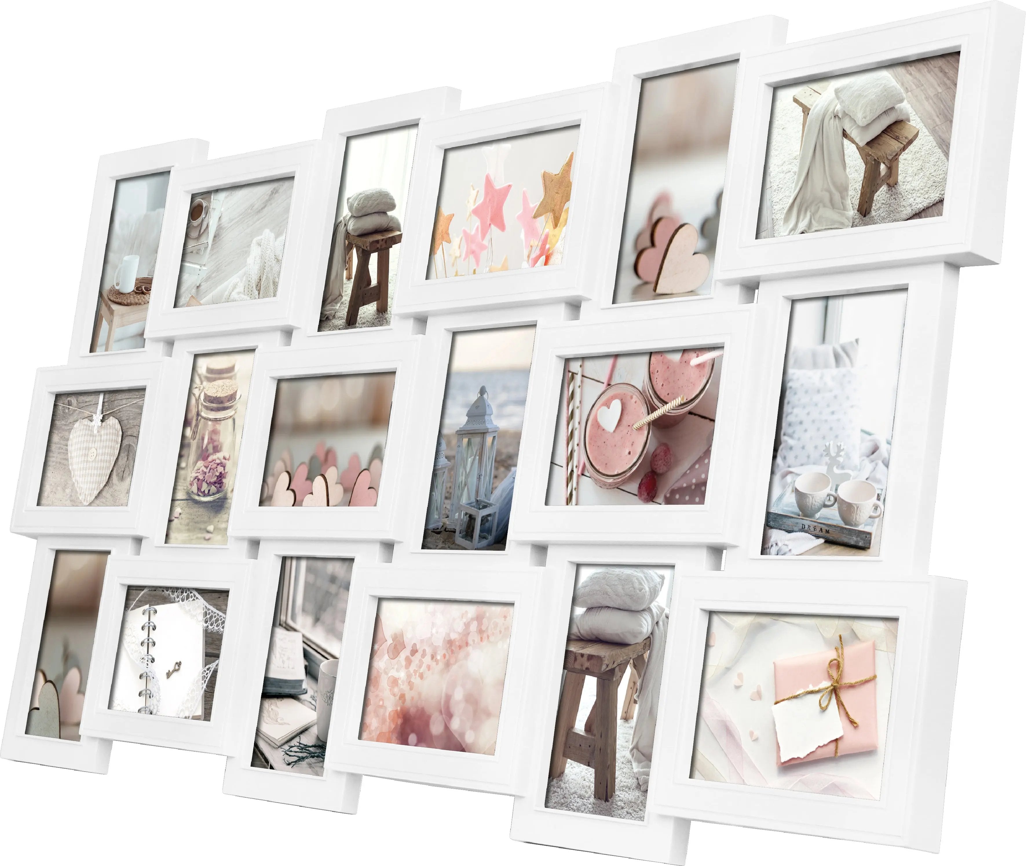 Wackadoo Bilderrahmen Collage weiß für 18 Fotos aus Kunststoff mit Glasscheiben COLLAGERAHMEN