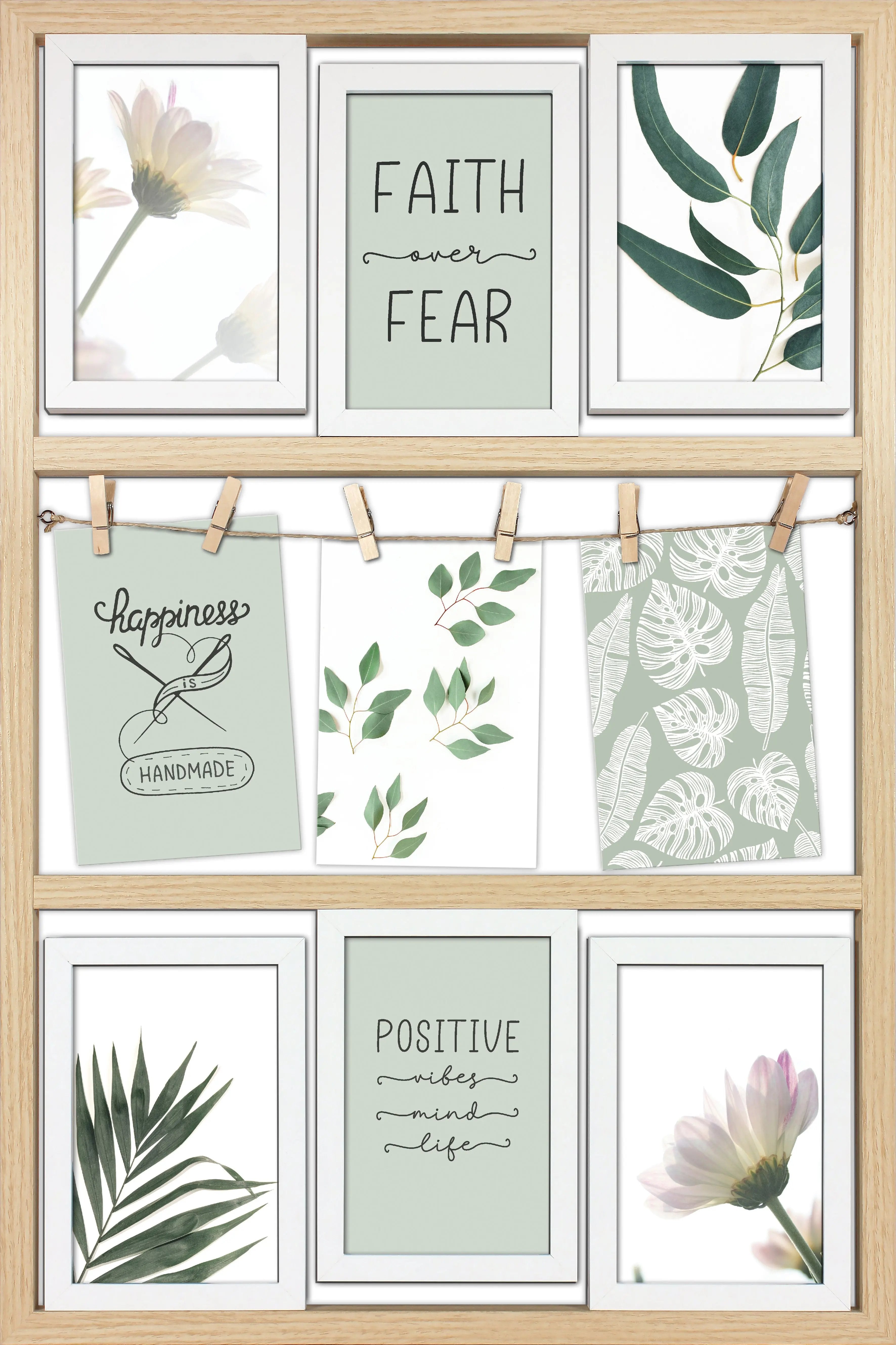 Wackadoo Bilderrahmen Collage für 9 Fotos aus Holz mit Glasscheibe COLLAGERAHMEN