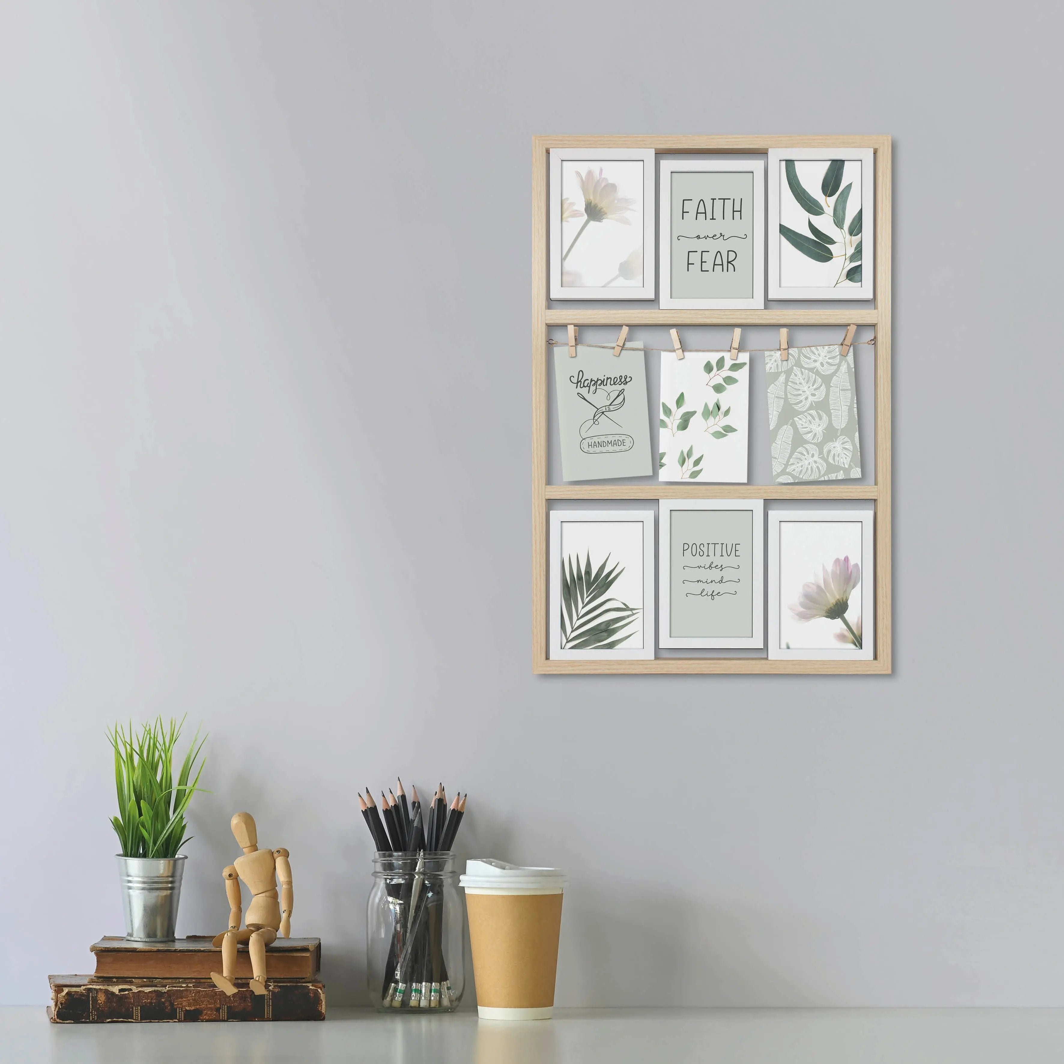 Wackadoo Bilderrahmen Collage für 9 Fotos aus Holz mit Glasscheibe COLLAGERAHMEN