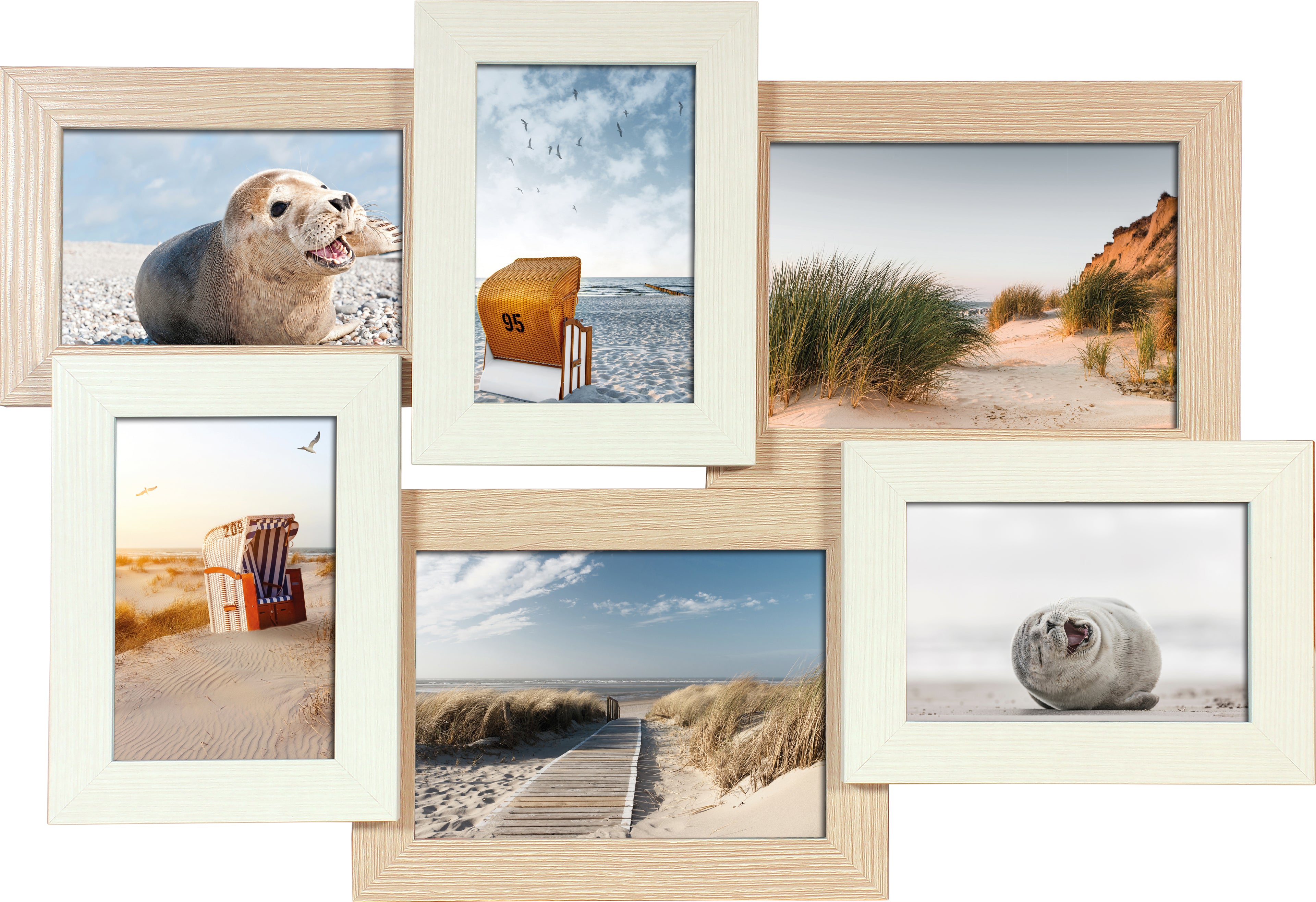 Wackadoo Bilderrahmen Collage Holz für 6 Fotos aus Holz mit Glasscheibe