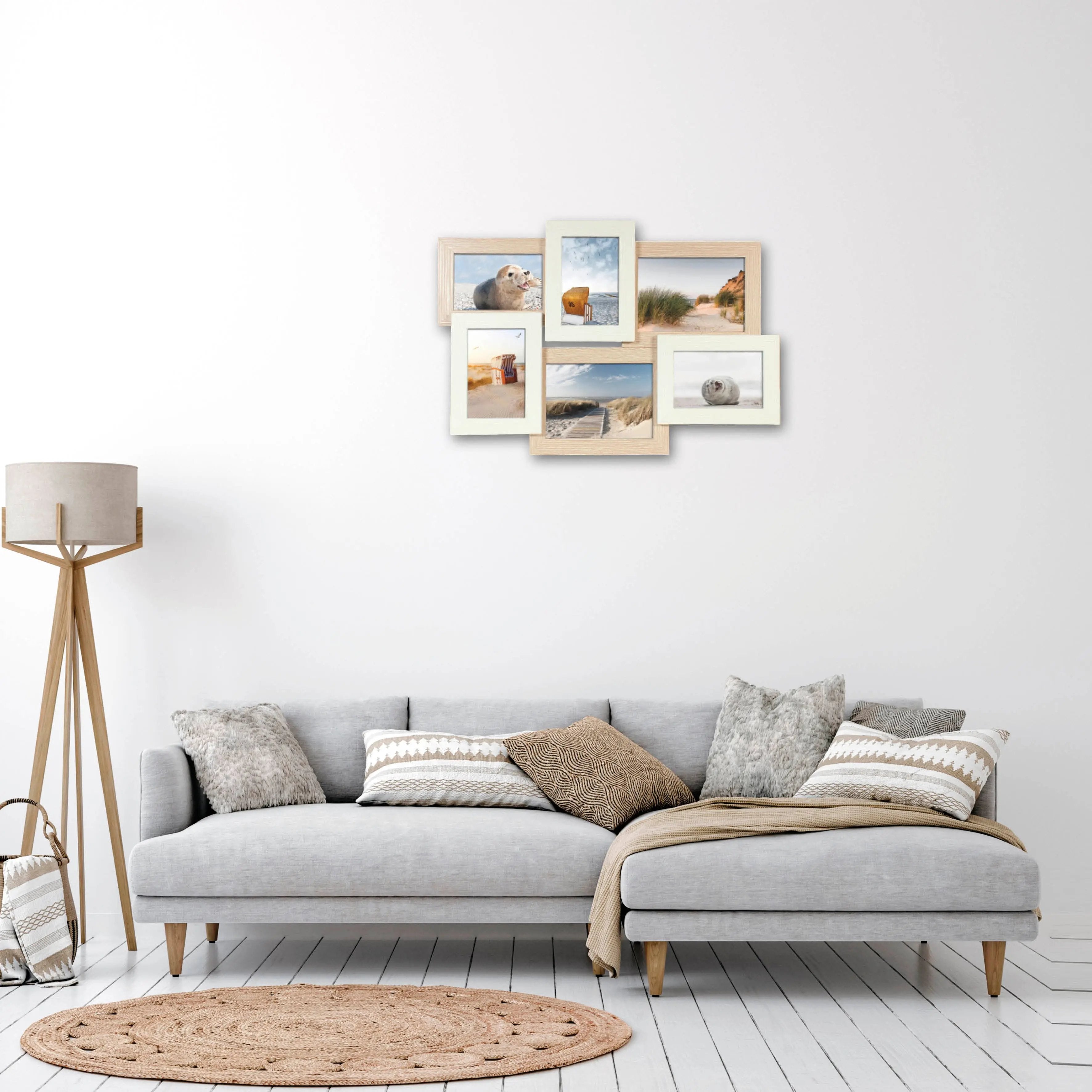 Wackadoo Bilderrahmen Collage Holz für 6 Fotos aus Holz mit Glasscheibe COLLAGERAHMEN