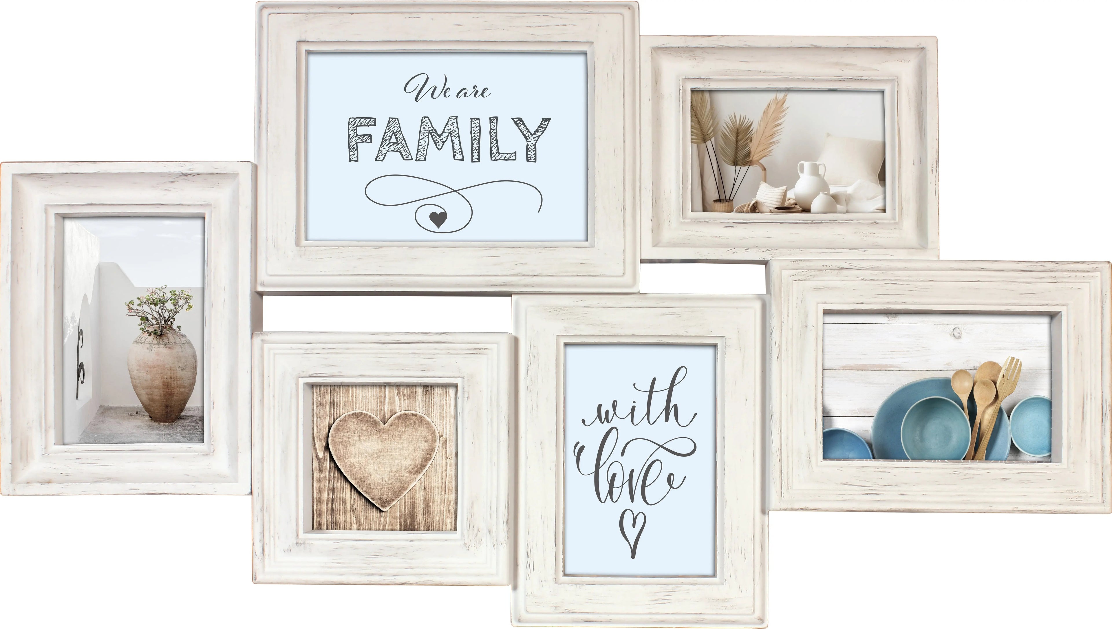 Wackadoo Bilderrahmen Collage weiß für 6 Fotos aus Kunststoff mit Glasscheiben COLLAGERAHMEN