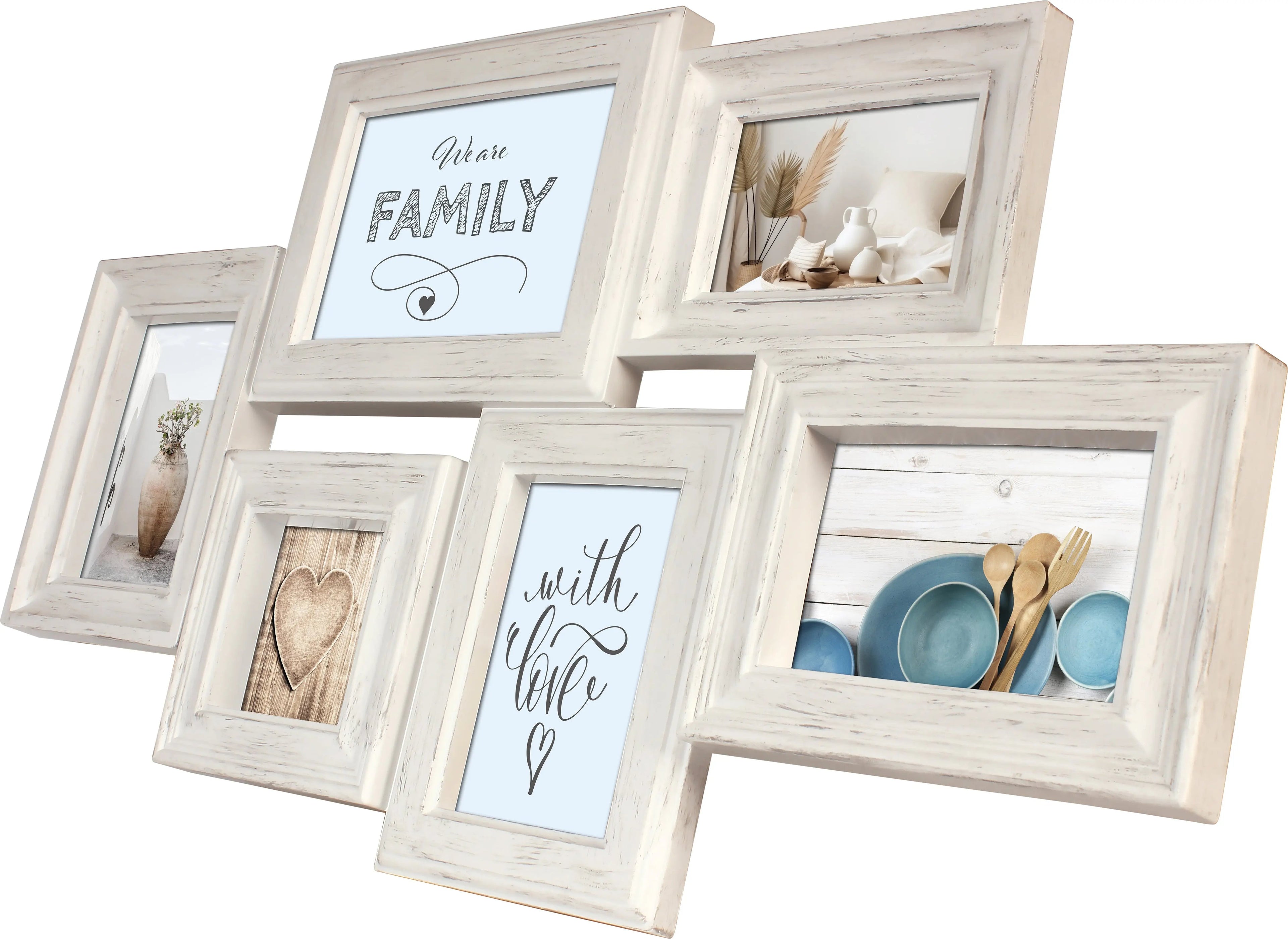 Wackadoo Bilderrahmen Collage weiß für 6 Fotos aus Kunststoff mit Glasscheiben COLLAGERAHMEN