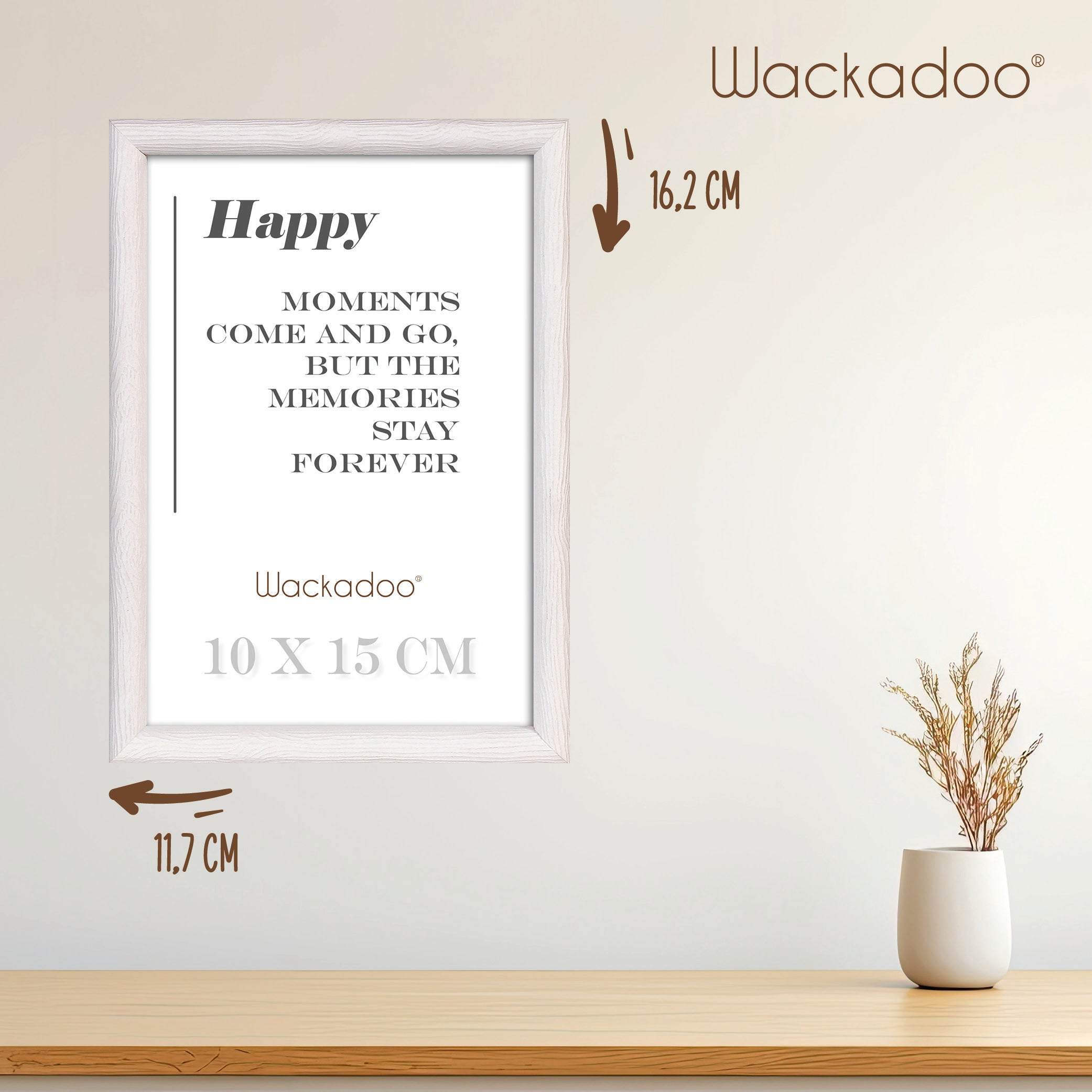 NEU Wackadoo Bilderrahmen 3er Set HAPPY Weiss aus MDF Holz für Poster und Fotowände mit Glasscheibe