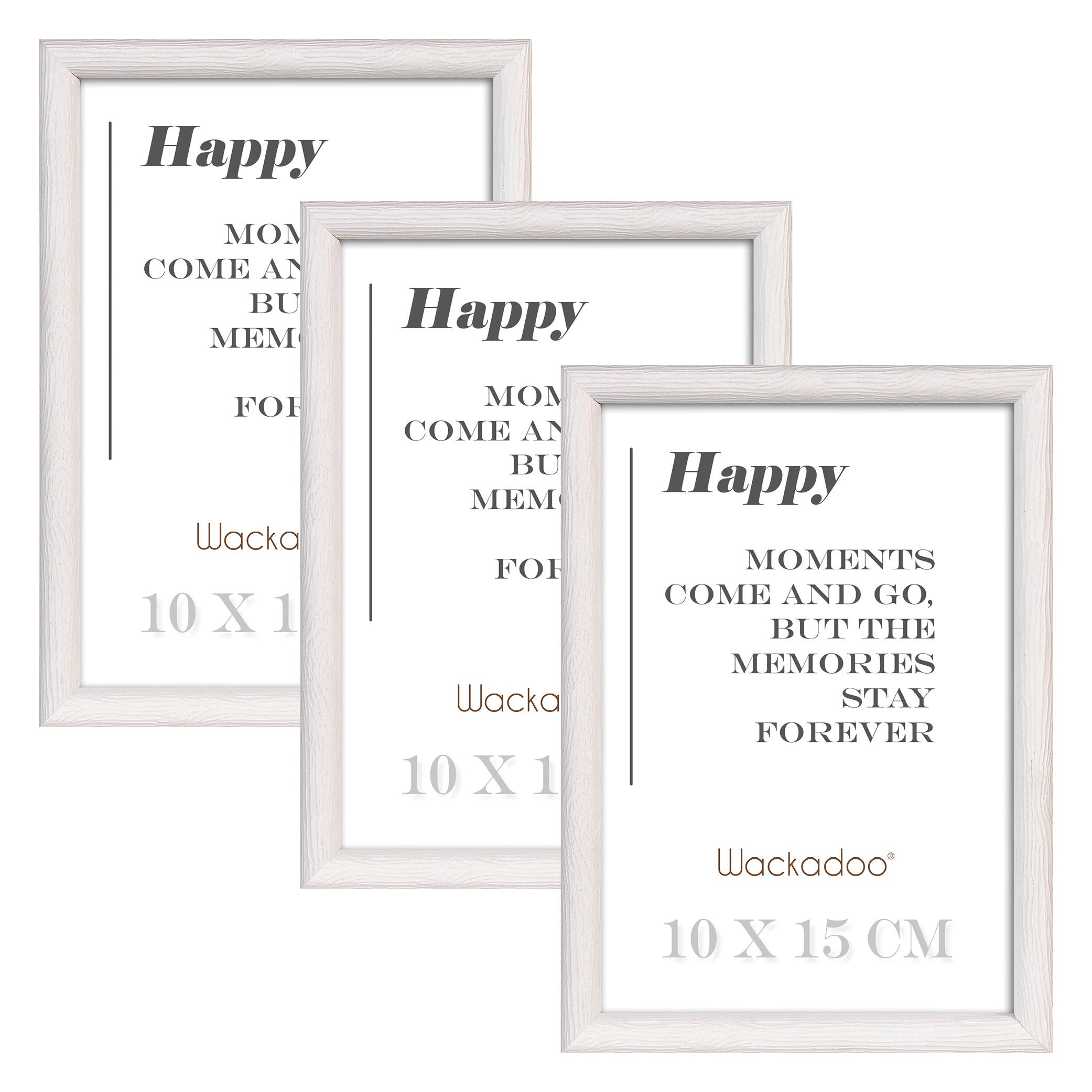 NEU Wackadoo Bilderrahmen 3er Set HAPPY Weiss aus MDF Holz für Poster und Fotowände mit Glasscheibe