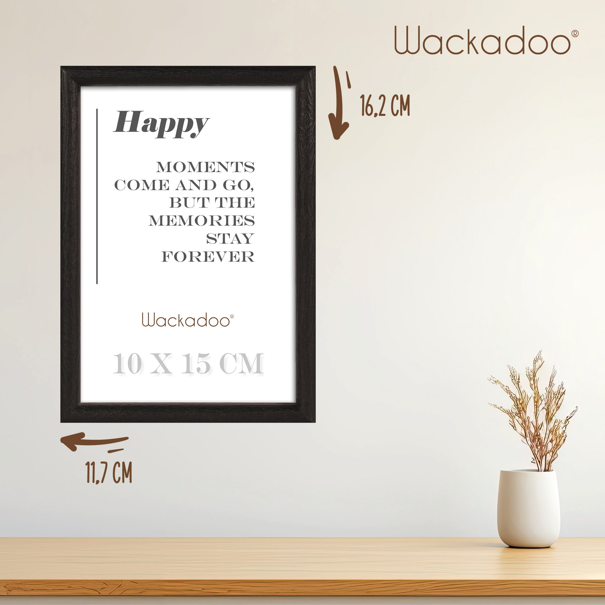 NEU Wackadoo Bilderrahmen 3er Set HAPPY Schwarz aus MDF Holz für Poster und Fotowände mit Glasscheibe