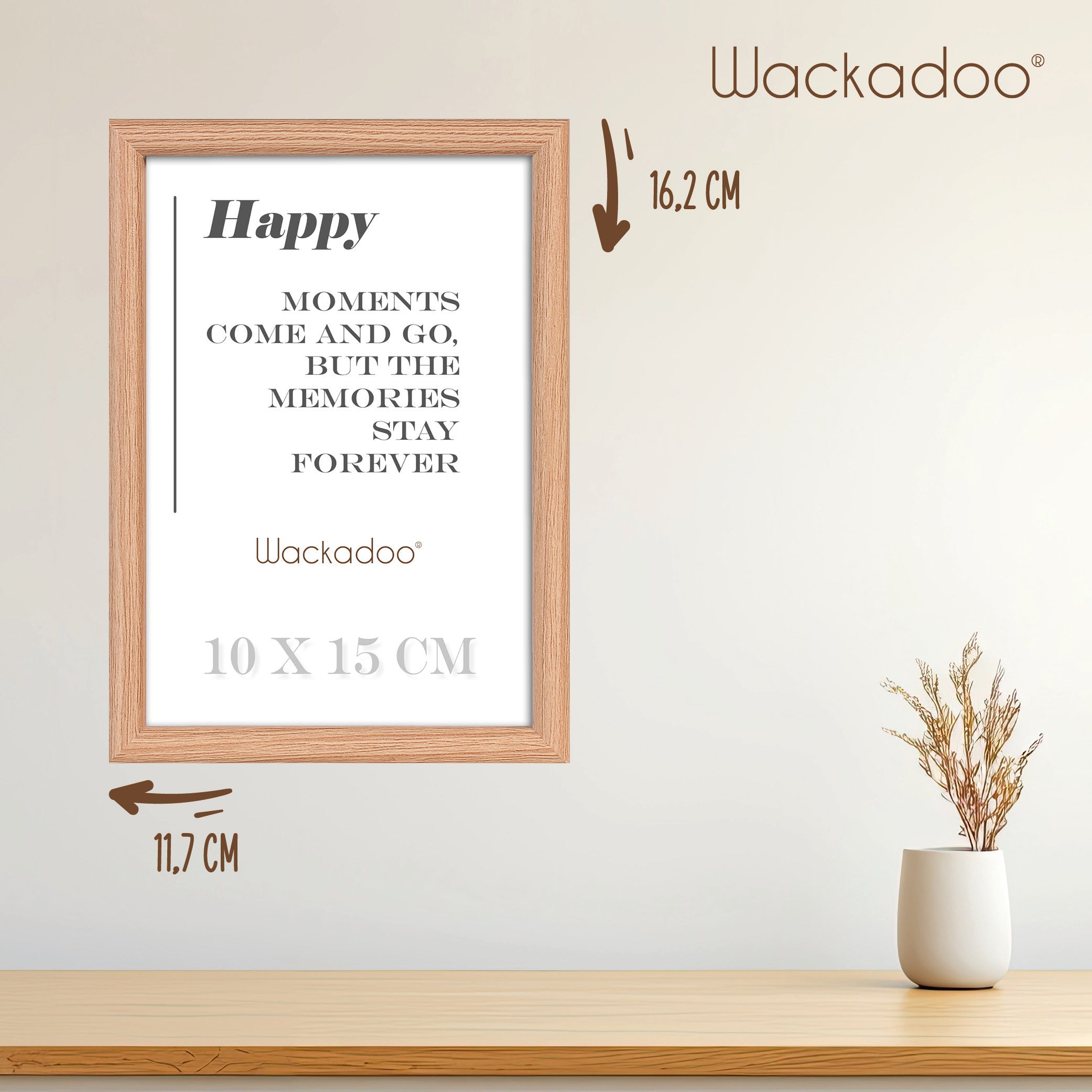 NEU Wackadoo Bilderrahmen 3er Set HAPPY Eiche aus MDF Holz für Poster und Fotowände mit Glasscheibe