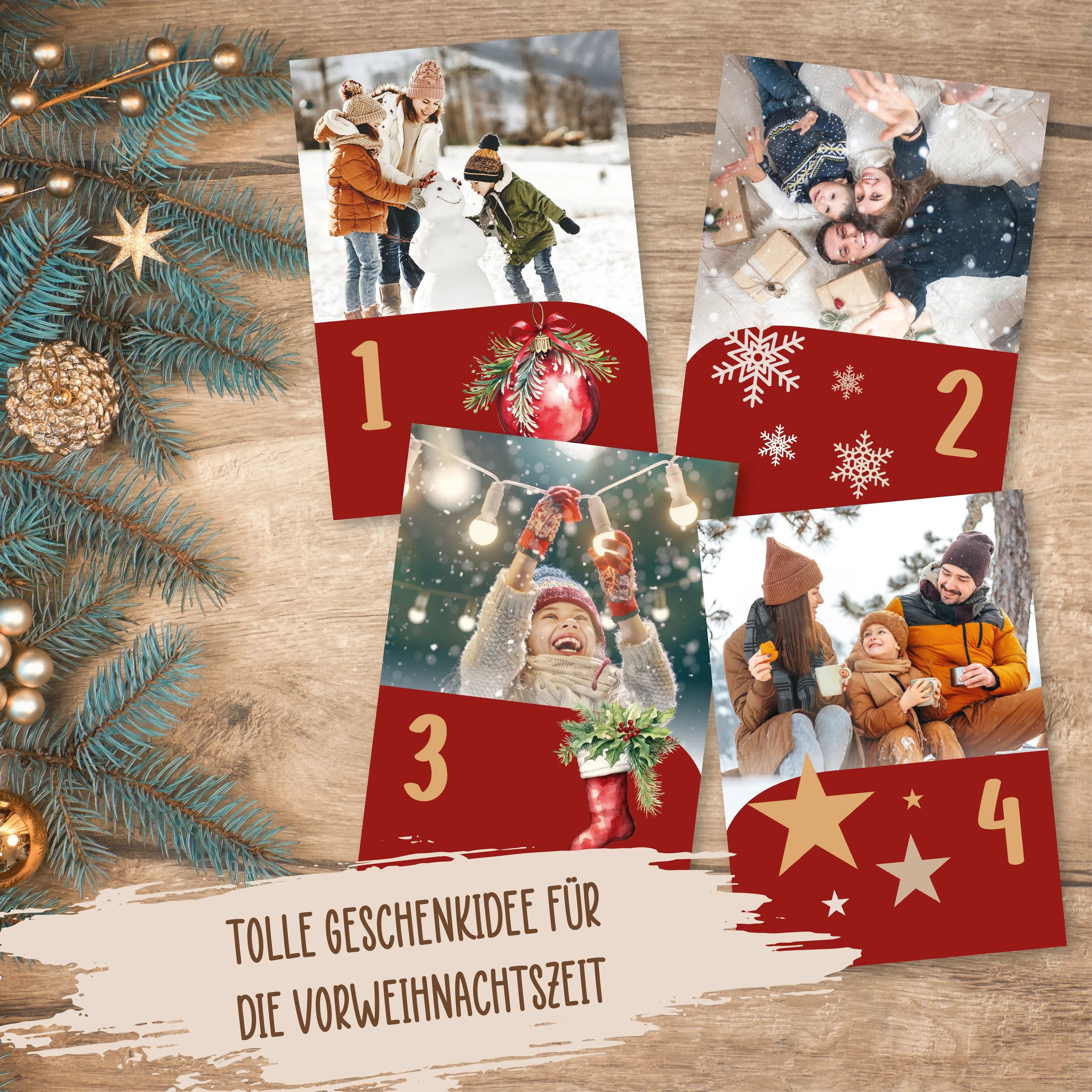 Personalisierter Adventskalender 2025 mit eigenen Fotos und Holzaufsteller Picturedoo