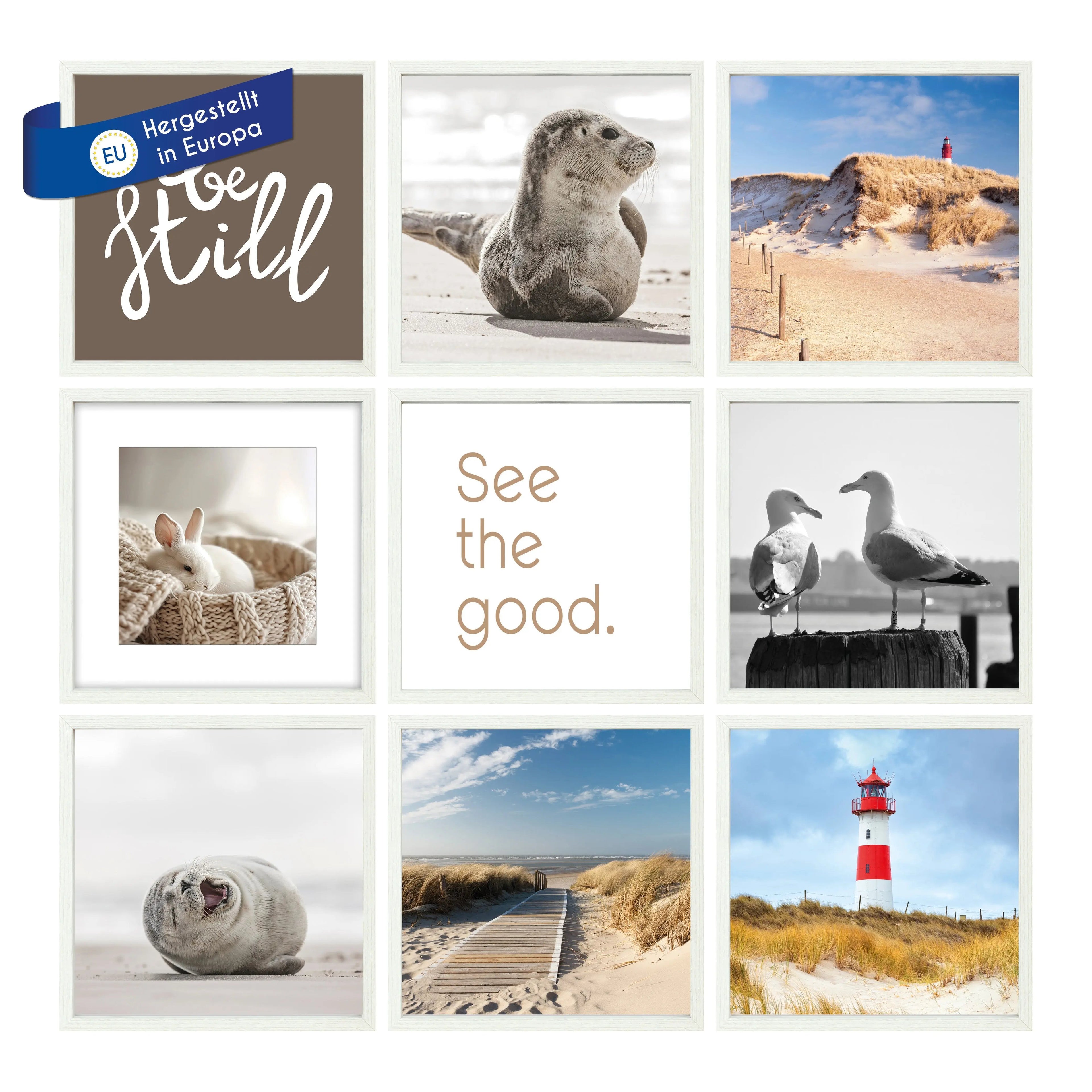 Bilderrahmen Set 9 teilig MDF Holz mit Glasscheiben Bilderrahmen Set