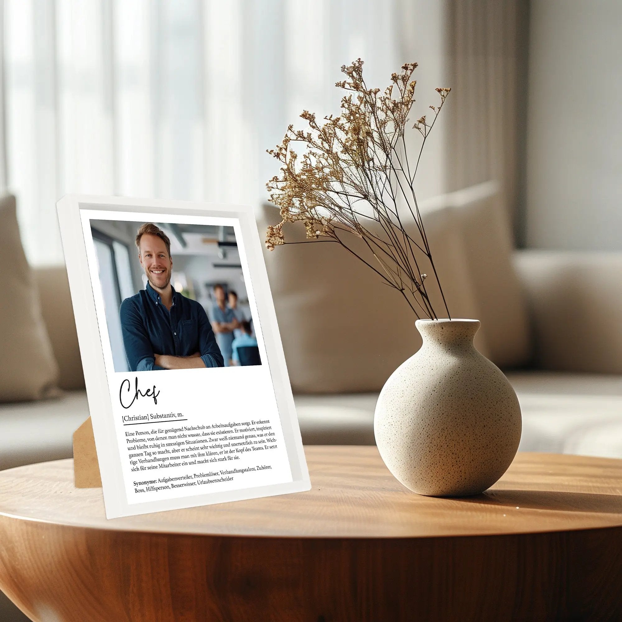 Wackadoo Poster Chef mit Foto und Namen Personalisiertes Geschenk inklusive Bilderrahmen aus Holz Geschenkideen