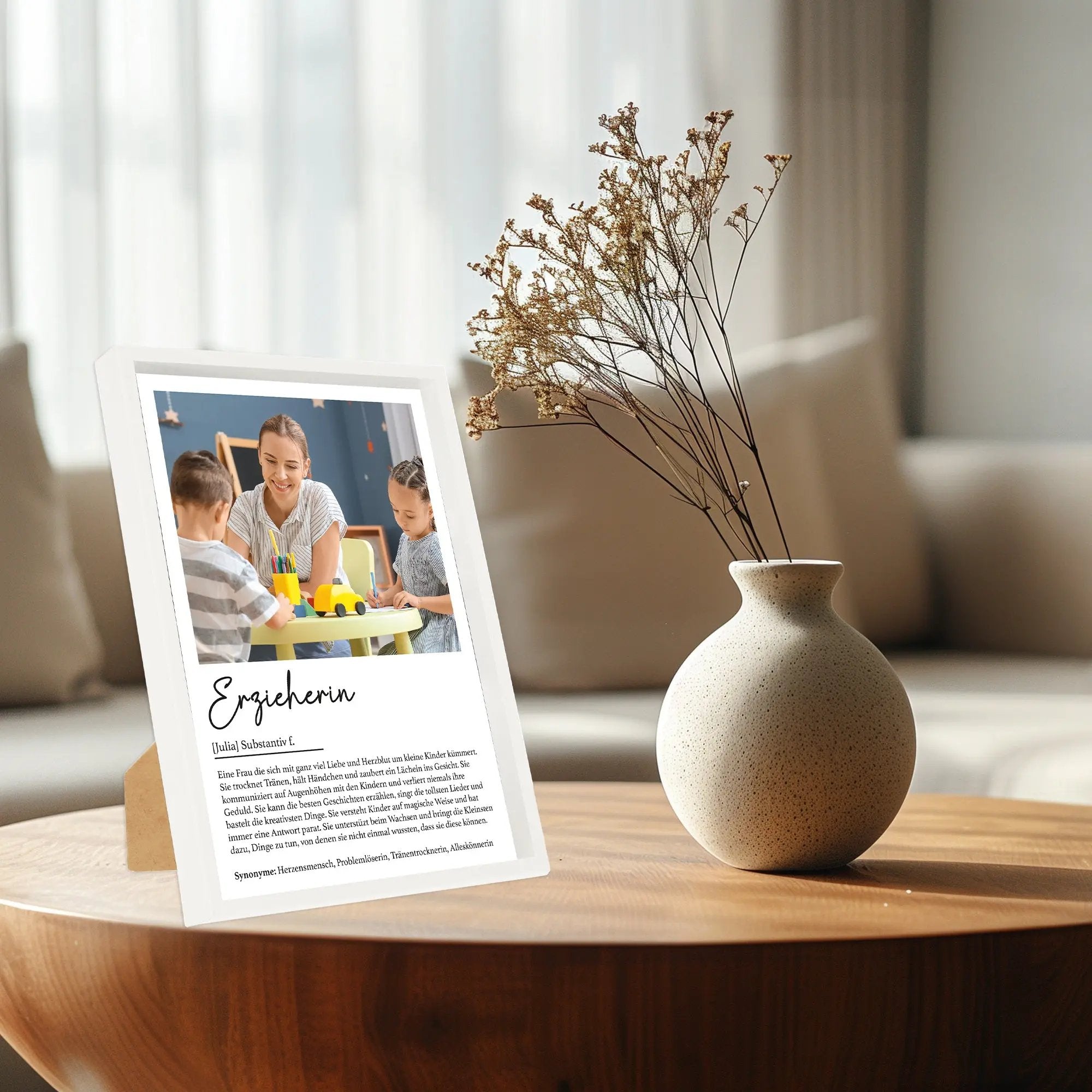 Wackadoo Poster Erzieherin mit Foto und Namen Personalisiertes Geschenk inklusive Bilderrahmen aus Holz Geschenkideen