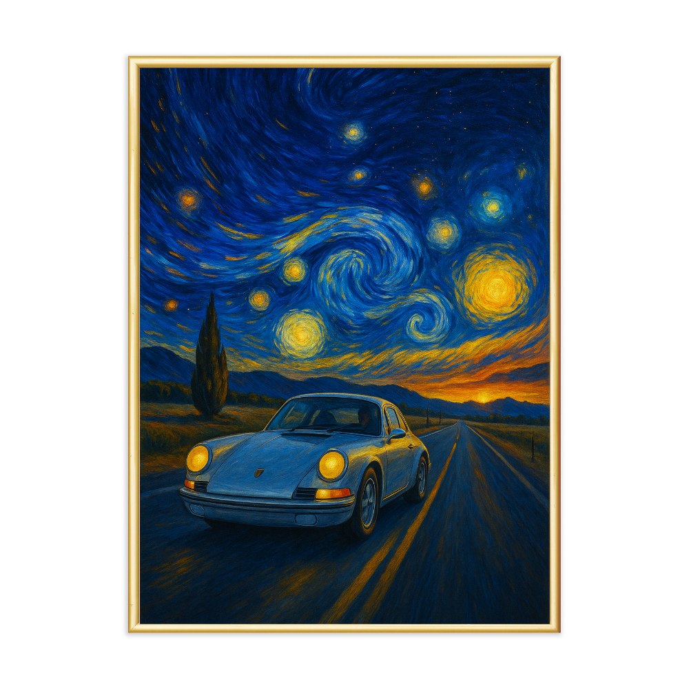 Exklusiver Gerahmter Kunstdruck Porsche X van Gogh Sternennacht