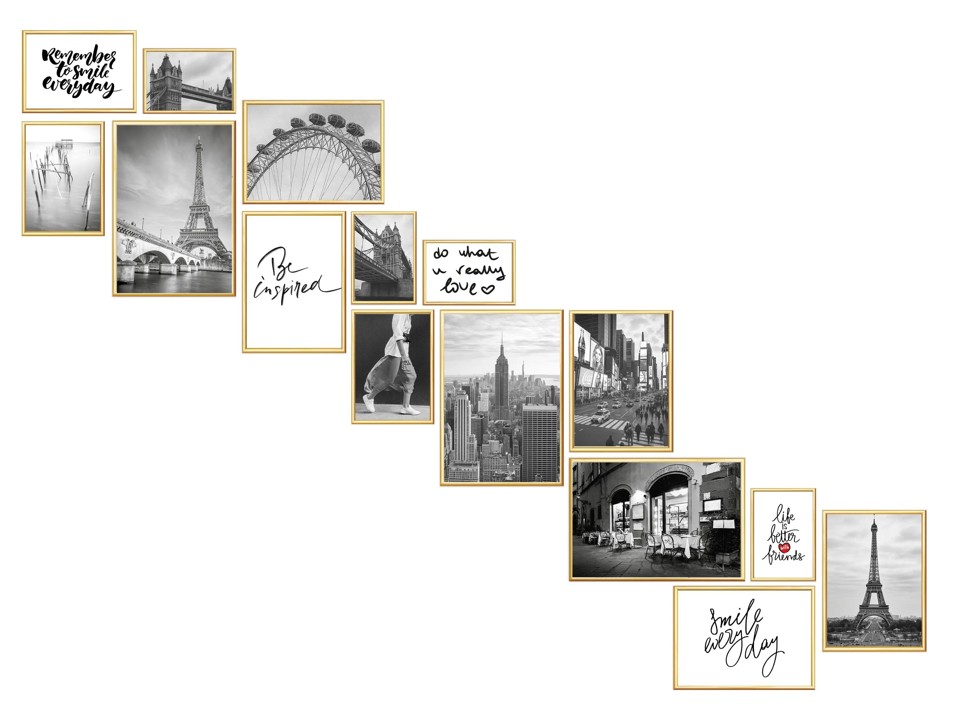 Bilderrahmen Set 15 teilig mit Glasscheiben zum Gestalten von Fotowänden Bilderrahmen Set