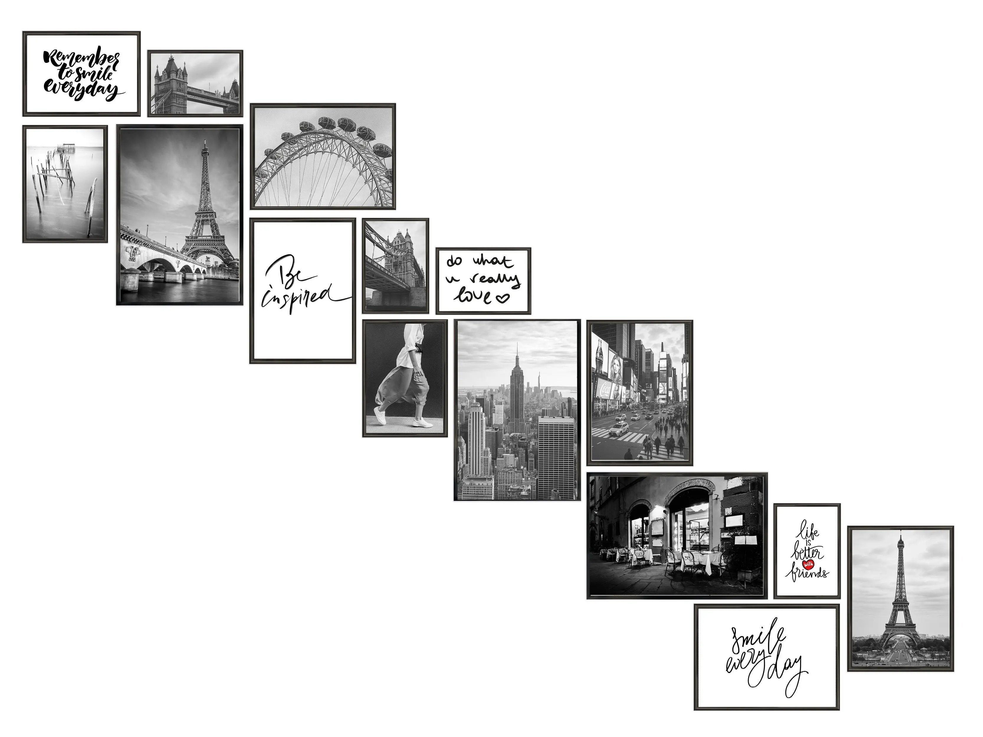 Bilderrahmen Set 15 teilig mit Glasscheiben zum Gestalten von Fotowänden Bilderrahmen Set