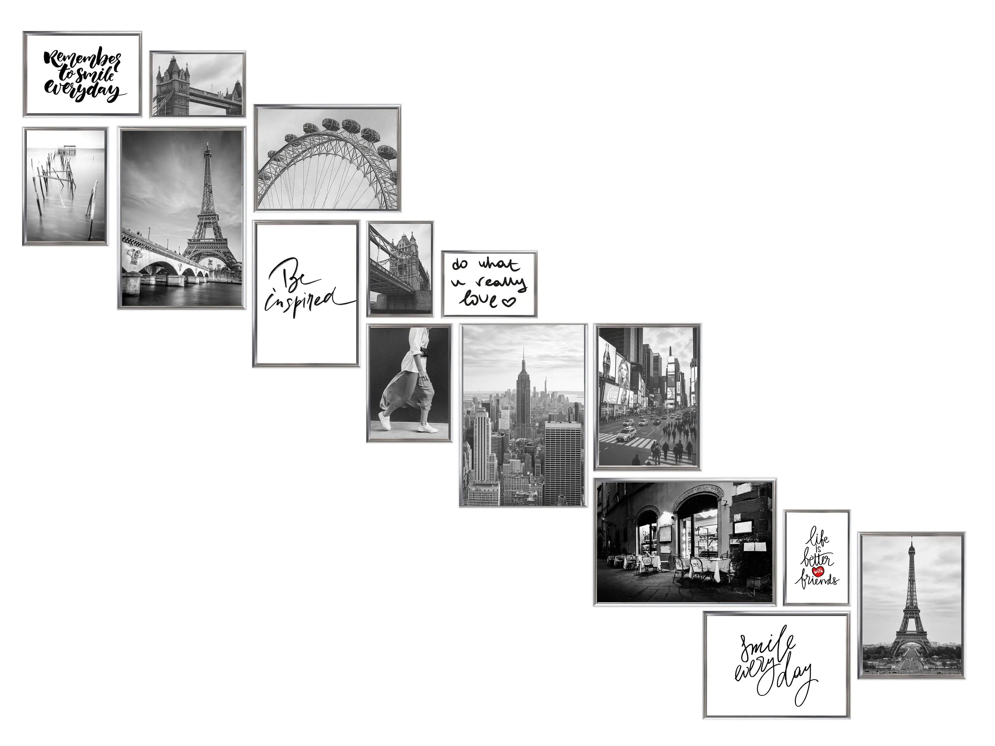 Bilderrahmen Set 15 teilig mit Glasscheiben zum Gestalten von Fotowänden Bilderrahmen Set