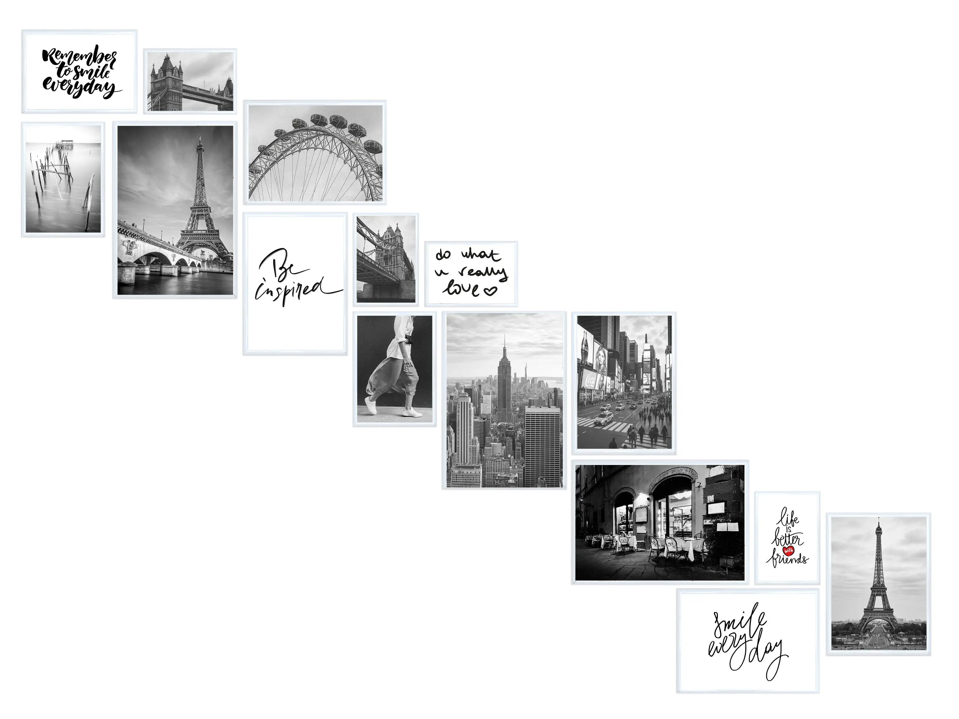 Bilderrahmen Set 15 teilig mit Glasscheiben zum Gestalten von Fotowänden Bilderrahmen Set