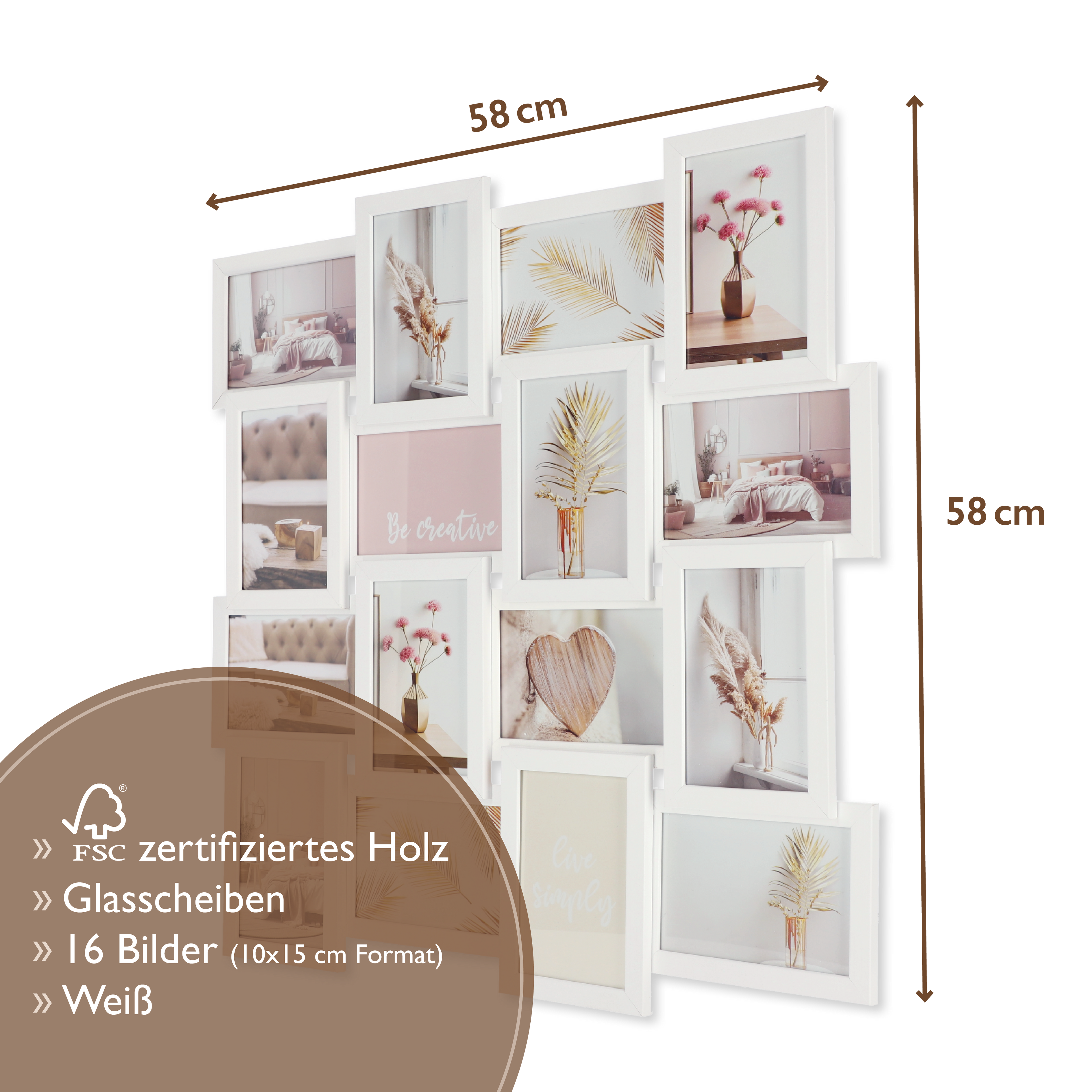 Wackadoo Bilderrahmen Collage 10x15 cm für 16 Fotos - Weiß COLLAGERAHMEN