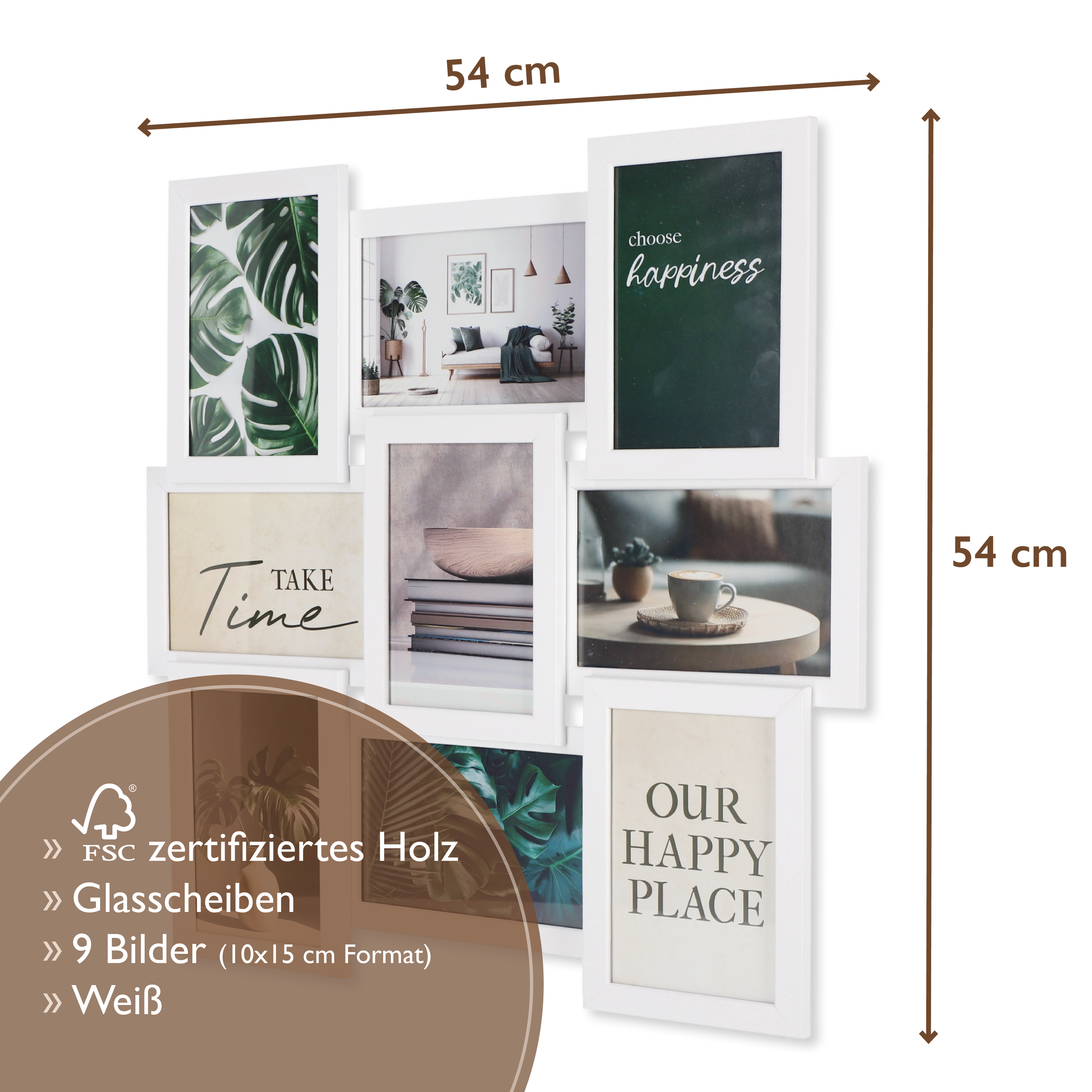 Wackadoo Bilderrahmen Collage 10x15 cm für 9 Fotos - Weiß COLLAGERAHMEN