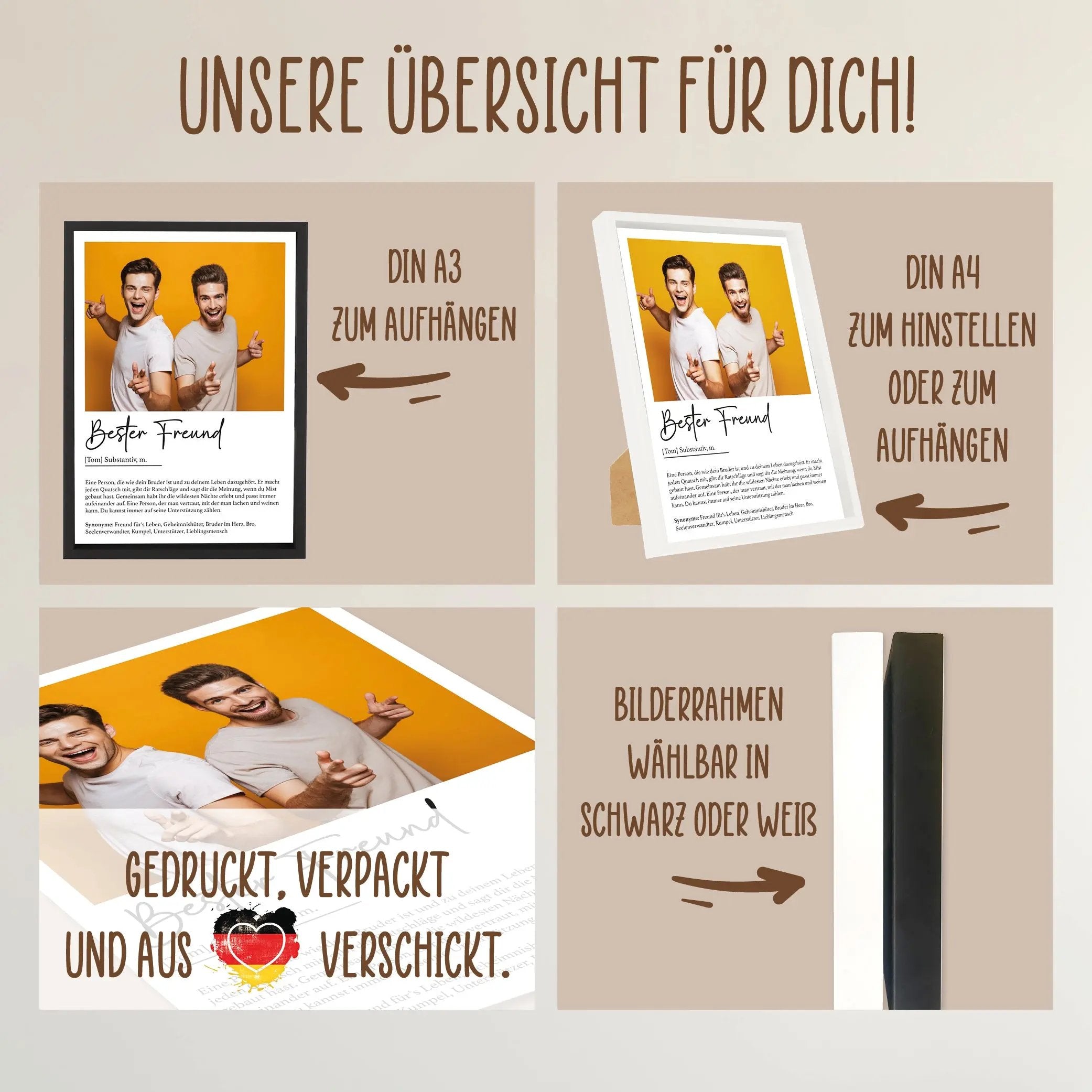 Wackadoo Poster Bester Freund mit Foto und Namen Personalisiertes Geschenk inklusive Bilderrahmen aus Holz Geschenkideen