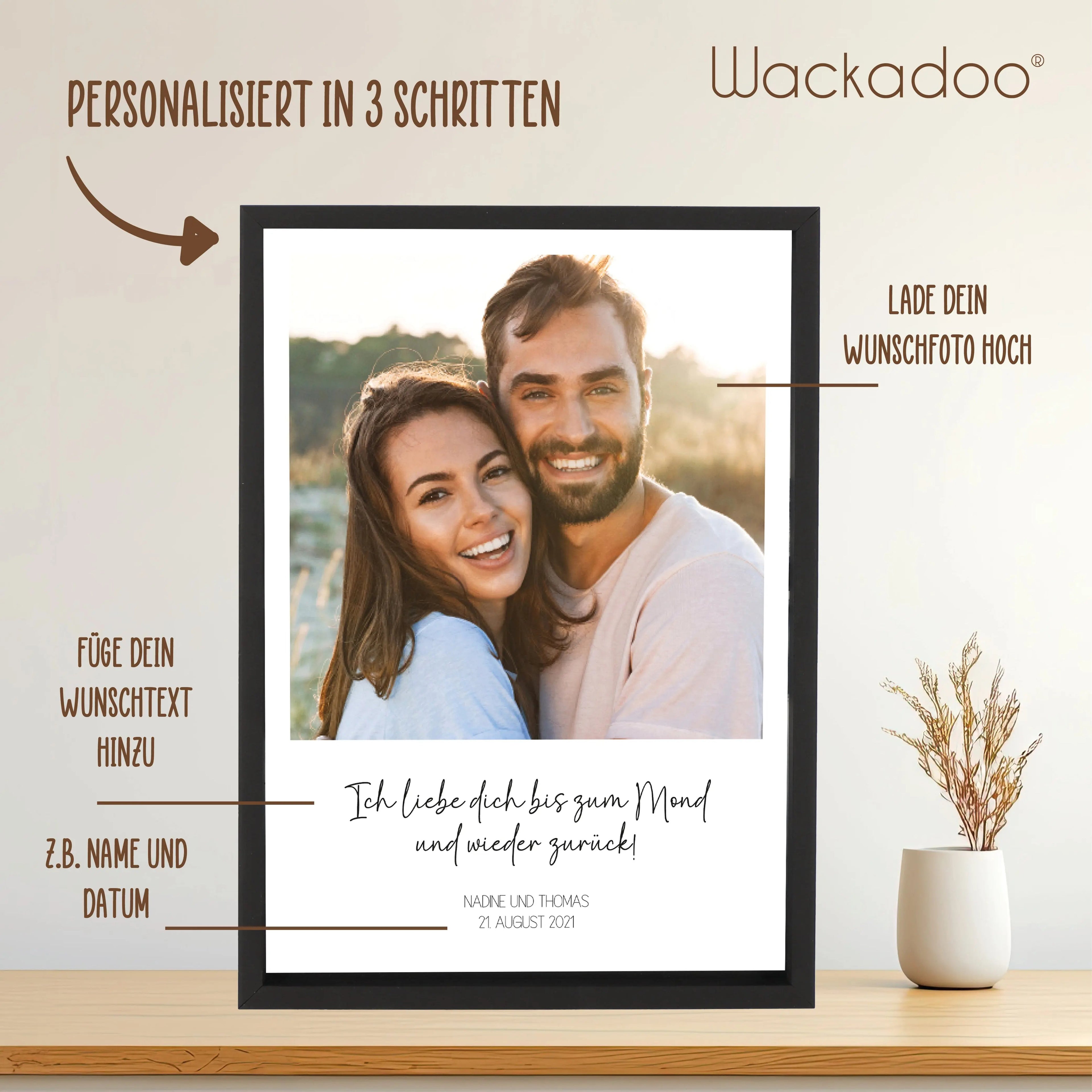 Wackadoo Poster Bild mit Text Personalisiertes Geschenk inklusive Bilderrahmen aus Holz Geschenkideen
