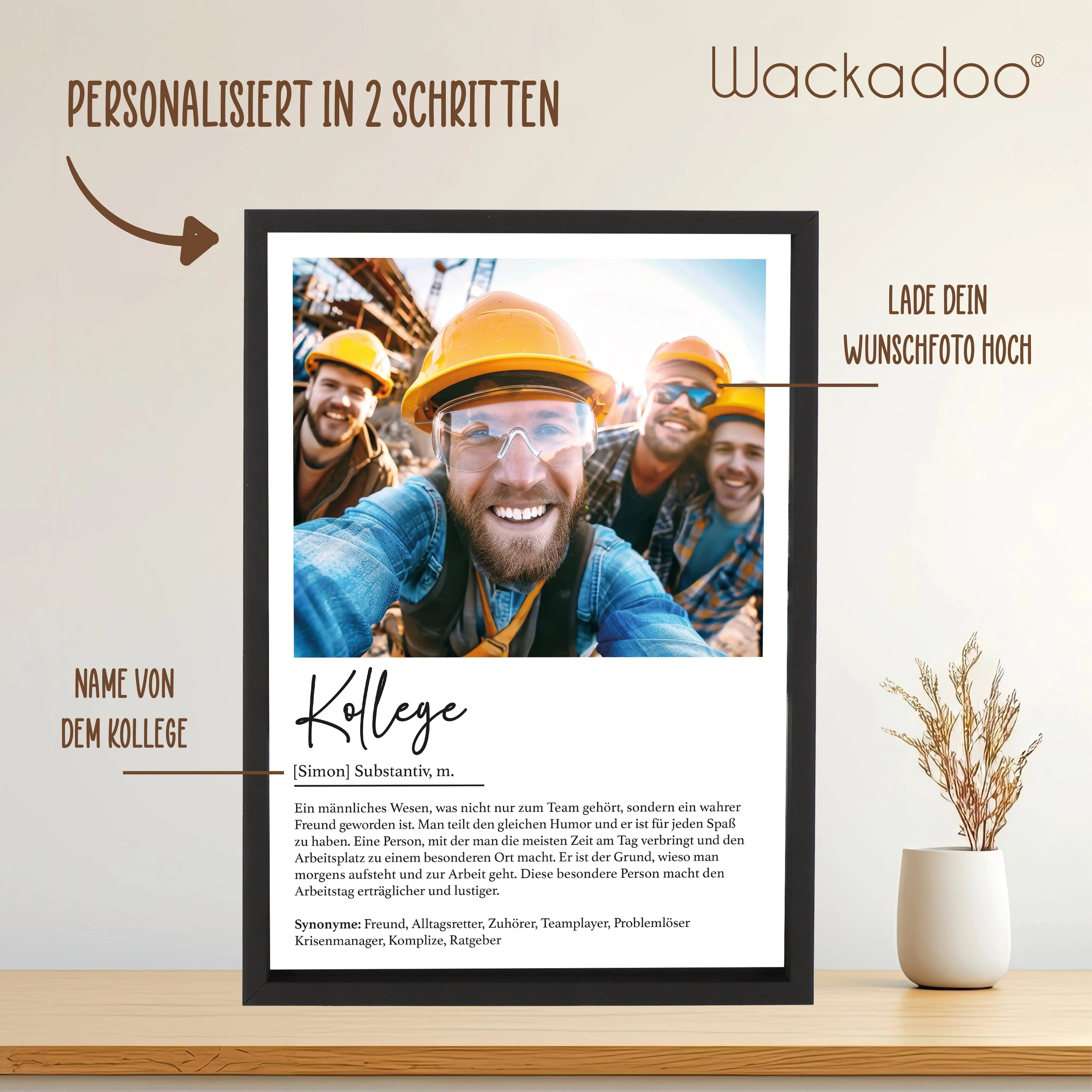 Wackadoo Poster Kollege mit Foto und Namen Personalisiertes Geschenk inklusive Bilderrahmen aus Holz Geschenkideen
