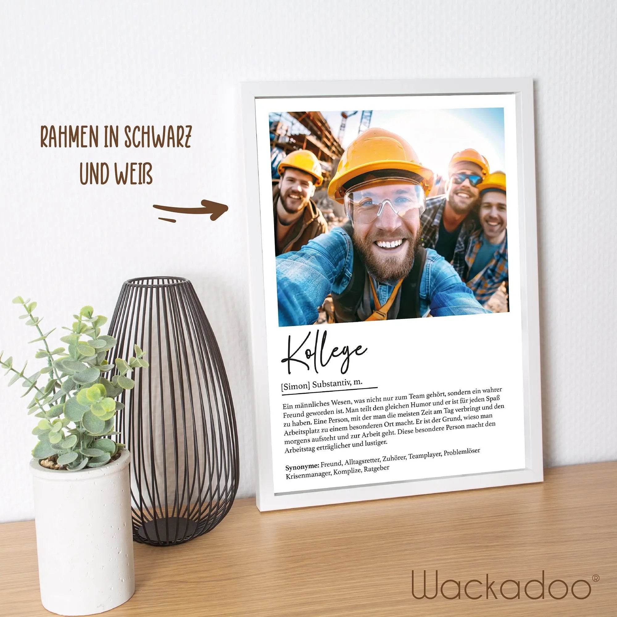 Wackadoo Poster Kollege mit Foto und Namen Personalisiertes Geschenk inklusive Bilderrahmen aus Holz Geschenkideen