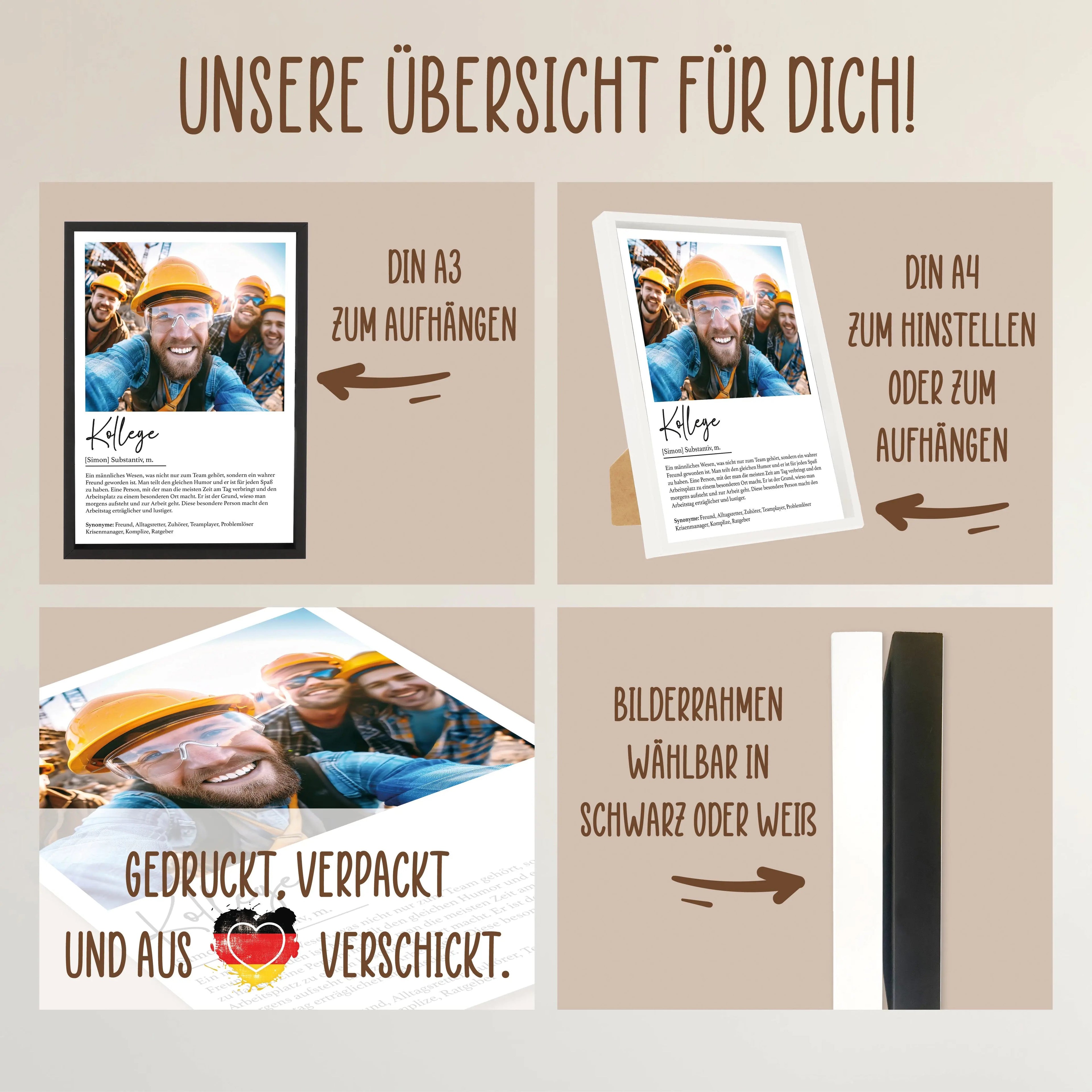 Wackadoo Poster Kollege mit Foto und Namen Personalisiertes Geschenk inklusive Bilderrahmen aus Holz Geschenkideen