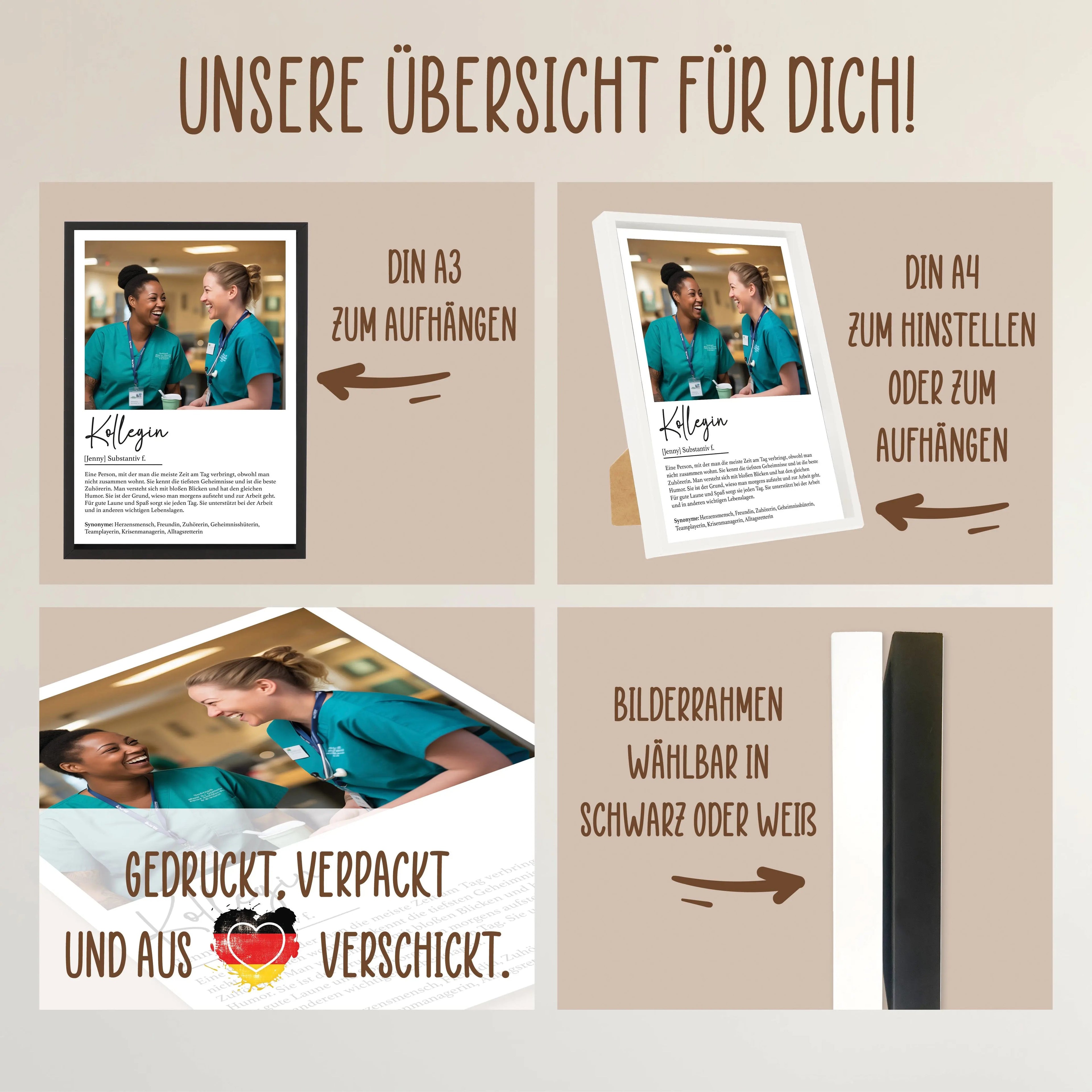 Wackadoo Poster Kollegin mit Foto und Namen Personalisiertes Geschenk inklusive Bilderrahmen aus Holz Geschenkideen