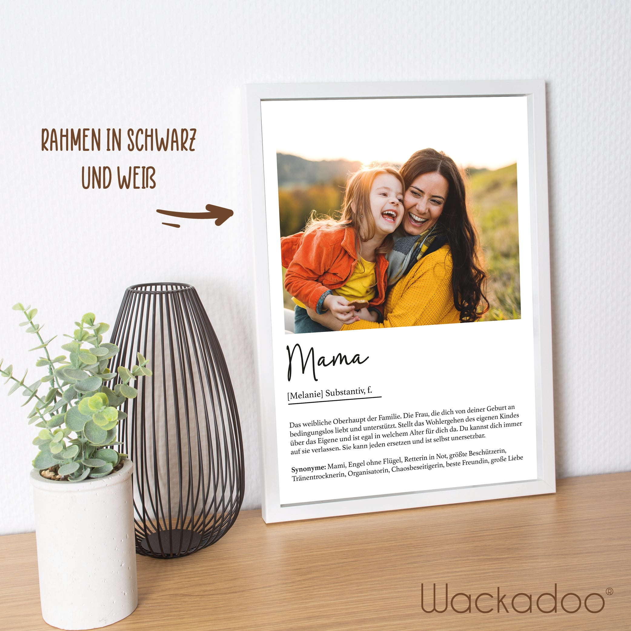 Wackadoo Poster Mama mit Foto und Namen Personalisiertes Geschenk Muttertag inklusive Bilderrahmen aus Holz