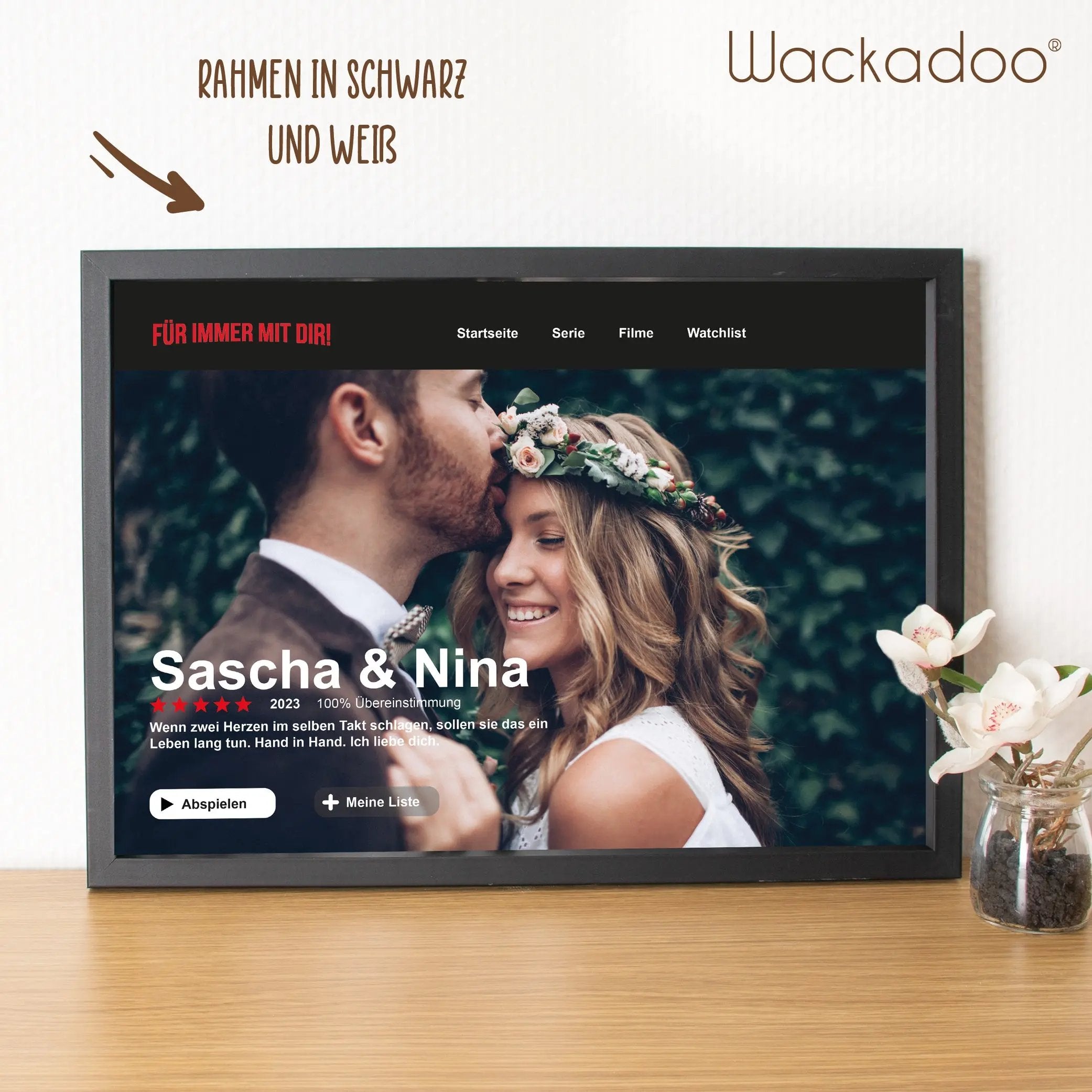 Wackadoo Poster Filmtitel mit Foto und individuellem Text Personalisiertes Geschenk inklusive Bilderrahmen aus Holz Geschenkideen