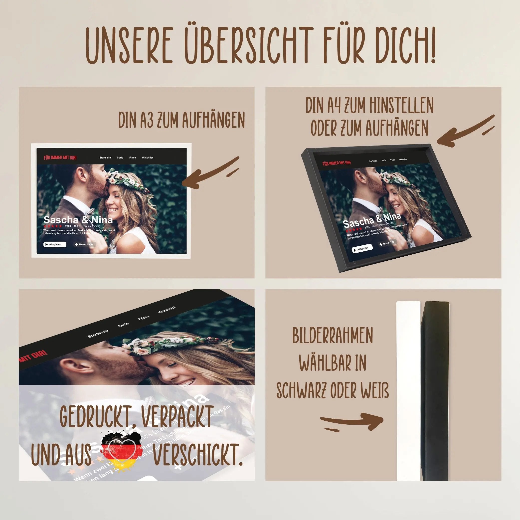 Wackadoo Poster Filmtitel mit Foto und individuellem Text Personalisiertes Geschenk inklusive Bilderrahmen aus Holz Geschenkideen