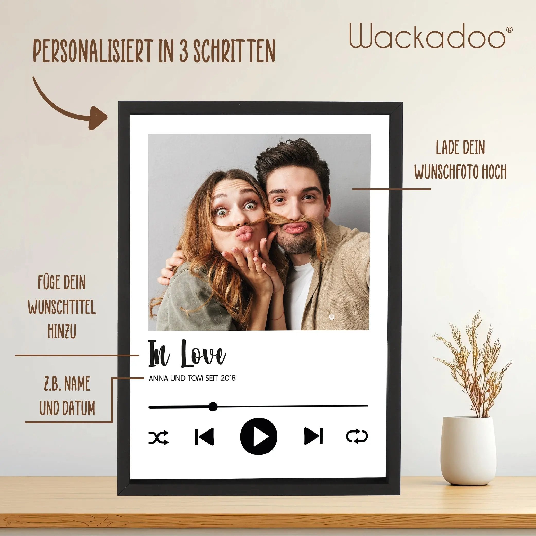 Wackadoo Poster Song Cover mit Foto und individuellem Text Personalisiertes Geschenk inklusive Bilderrahmen aus Holz Geschenkideen