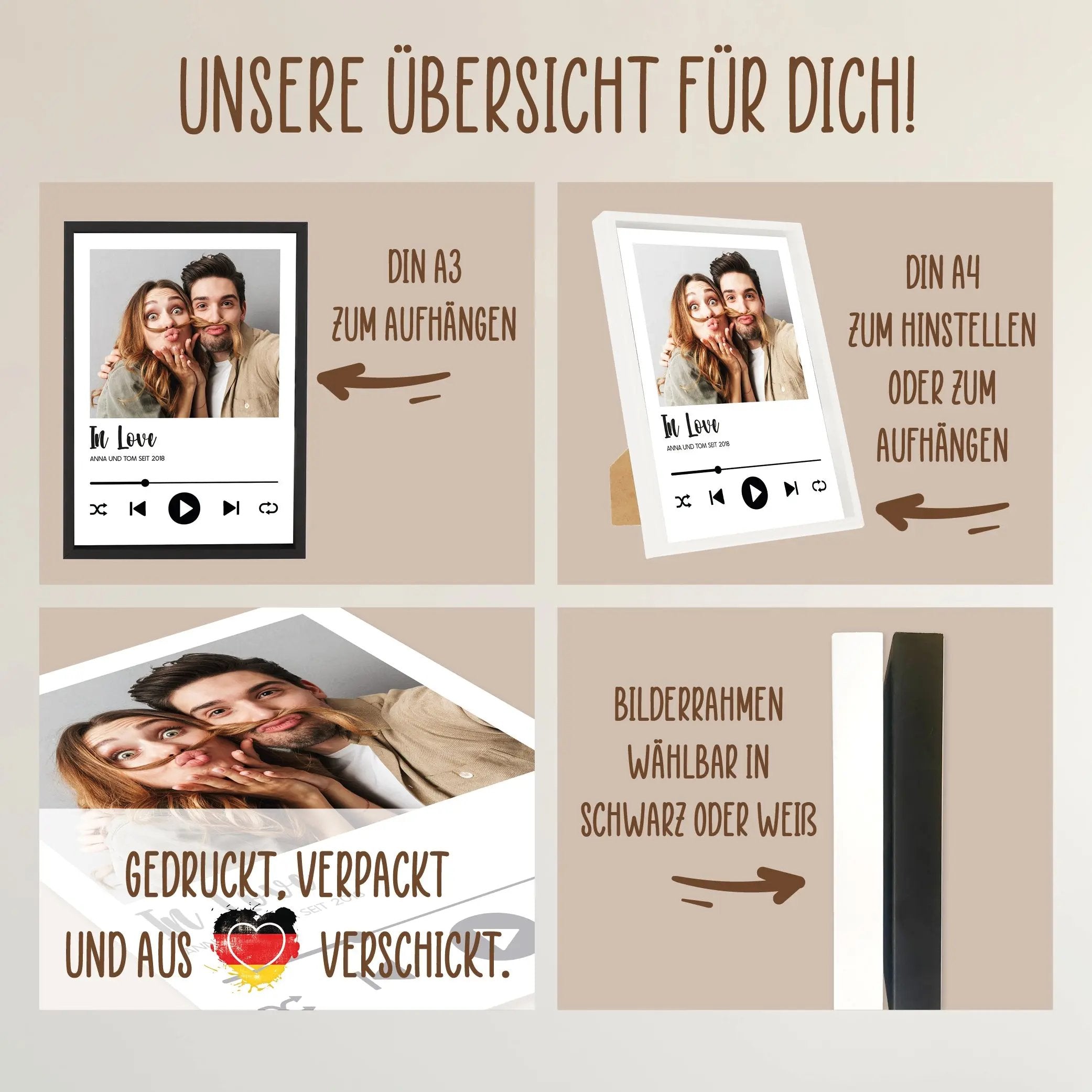 Wackadoo Poster Song Cover mit Foto und individuellem Text Personalisiertes Geschenk inklusive Bilderrahmen aus Holz Geschenkideen