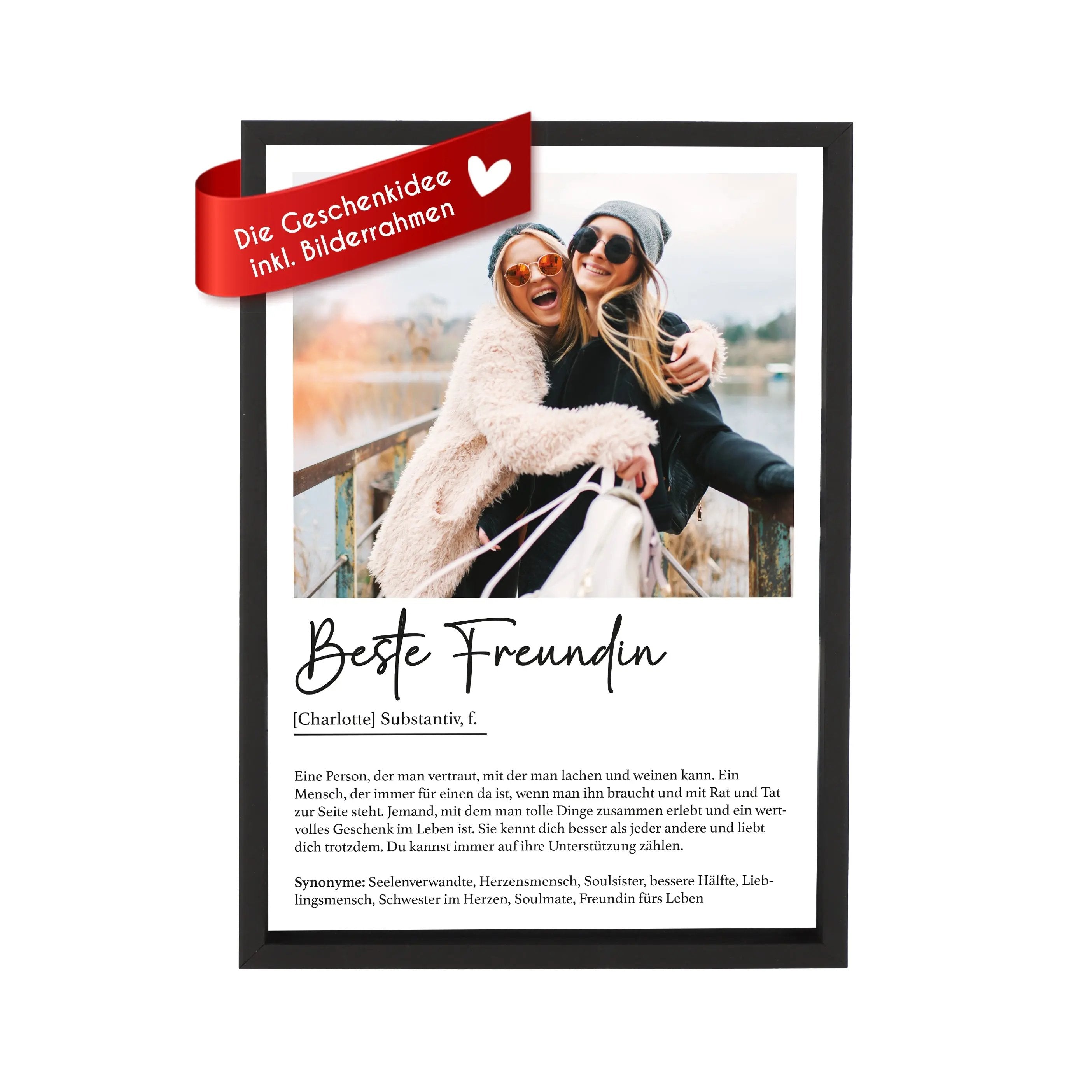 Wackadoo Poster Beste Freundin mit Foto und Namen Personalisiertes Geschenk inklusive Bilderrahmen aus Holz Geschenkideen