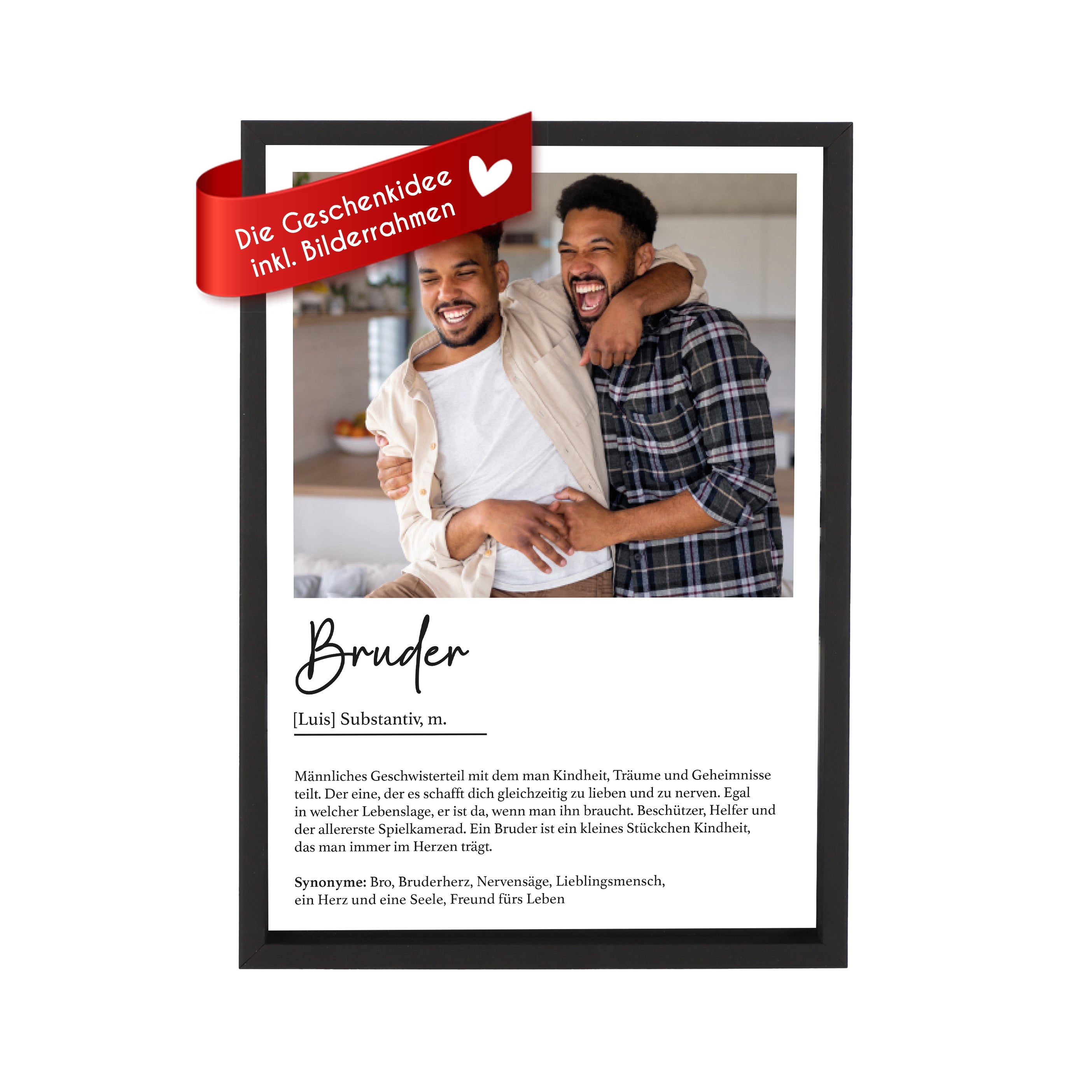 Wackadoo Poster Bruder mit Foto und Namen Personalisiertes Geschenk inklusive Bilderrahmen aus Holz
