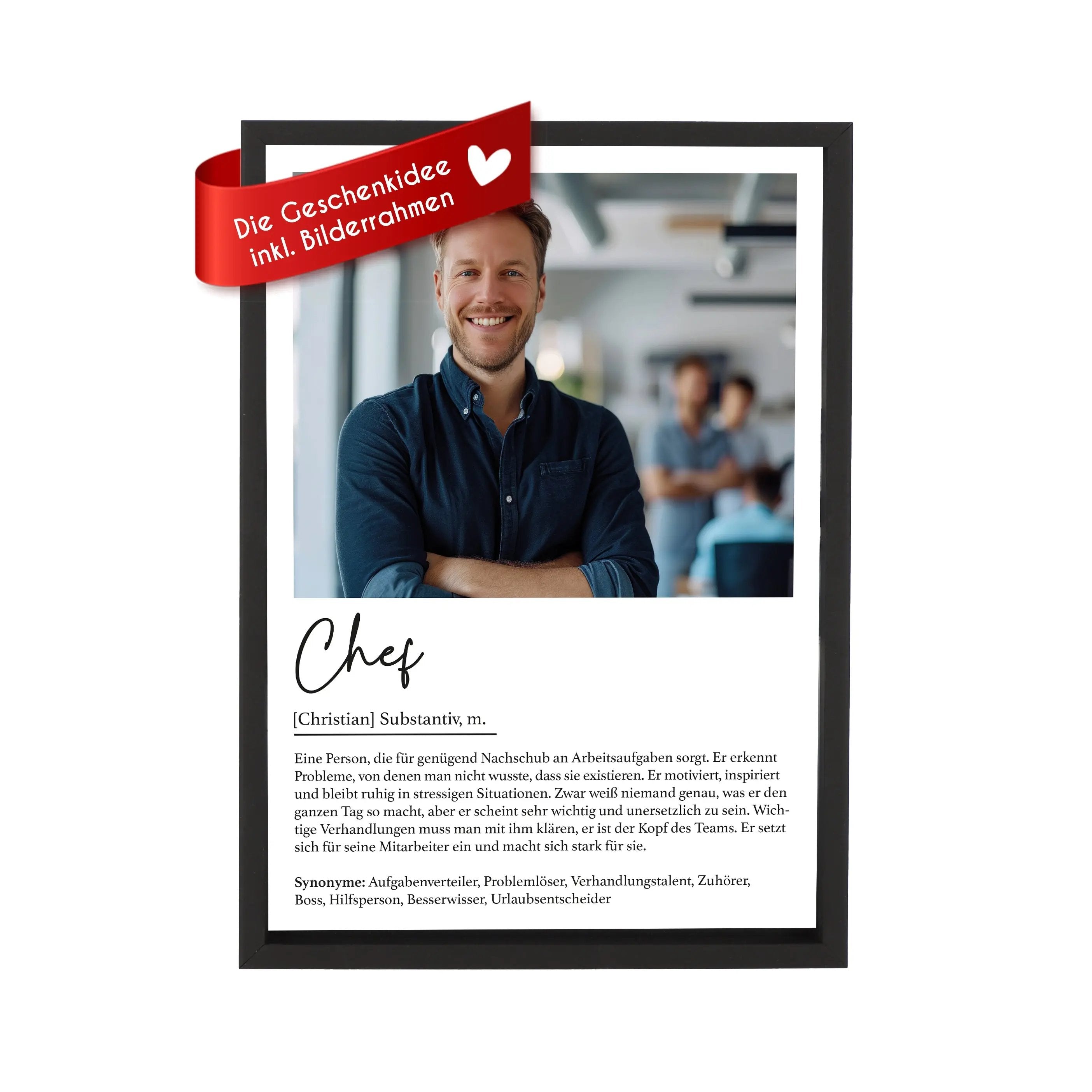 Wackadoo Poster Chef mit Foto und Namen Personalisiertes Geschenk inklusive Bilderrahmen aus Holz Geschenkideen