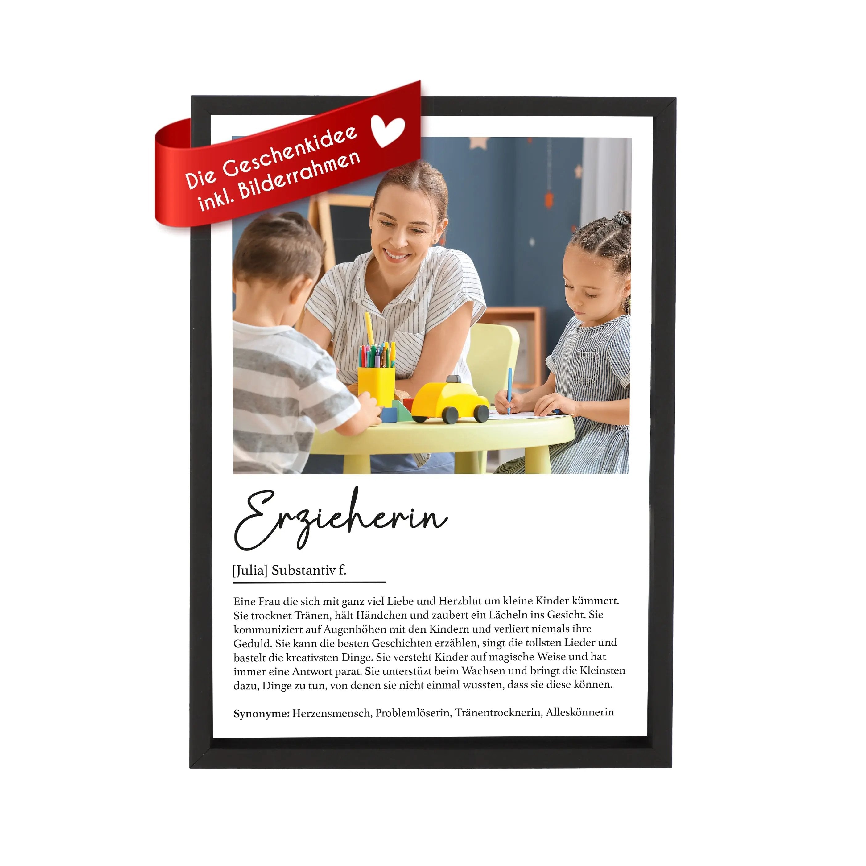 Wackadoo Poster Erzieherin mit Foto und Namen Personalisiertes Geschenk inklusive Bilderrahmen aus Holz Geschenkideen