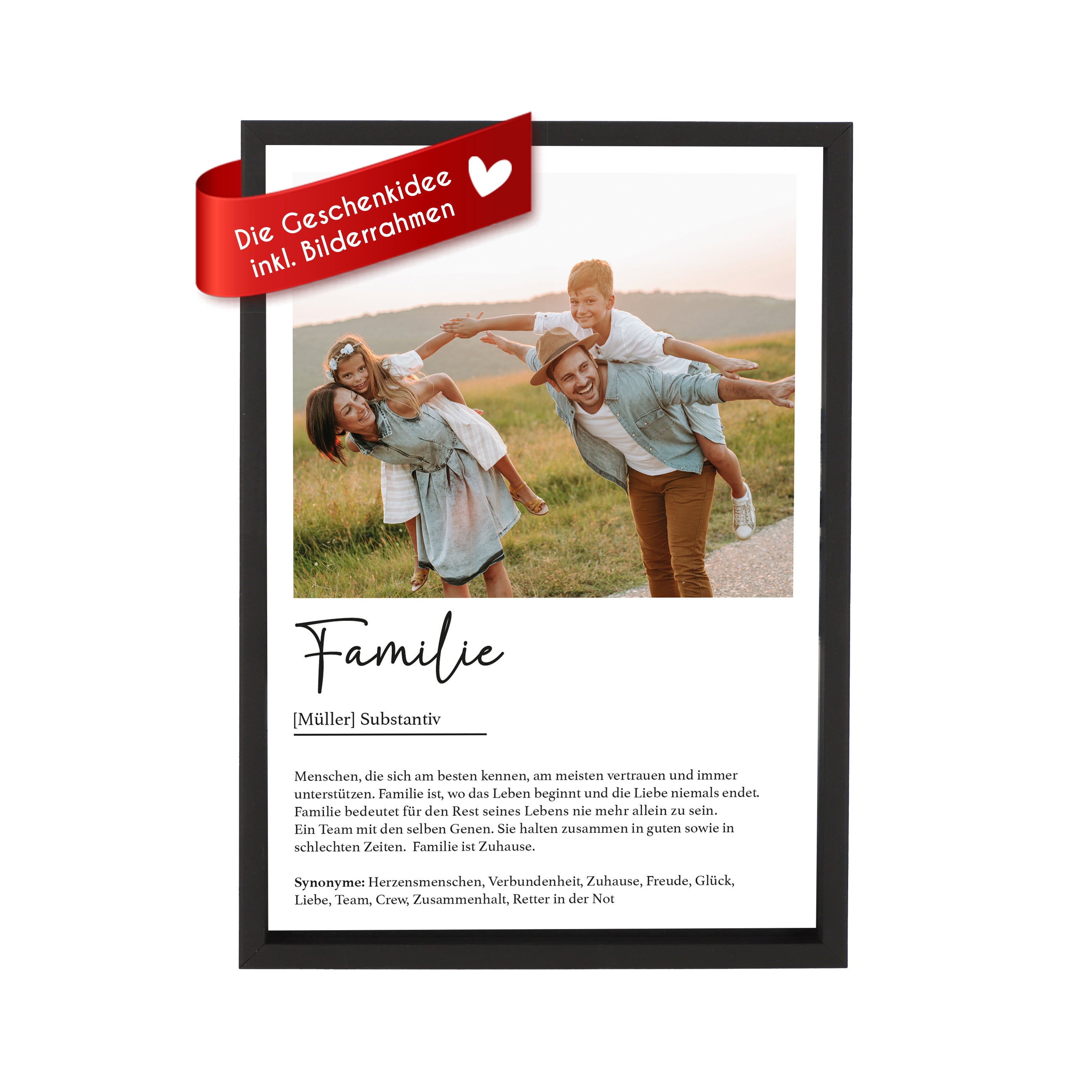 Wackadoo Poster Familie mit Foto und Namen Personalisiertes Geschenk Muttertag Vatertag inklusive Bilderrahmen aus Holz