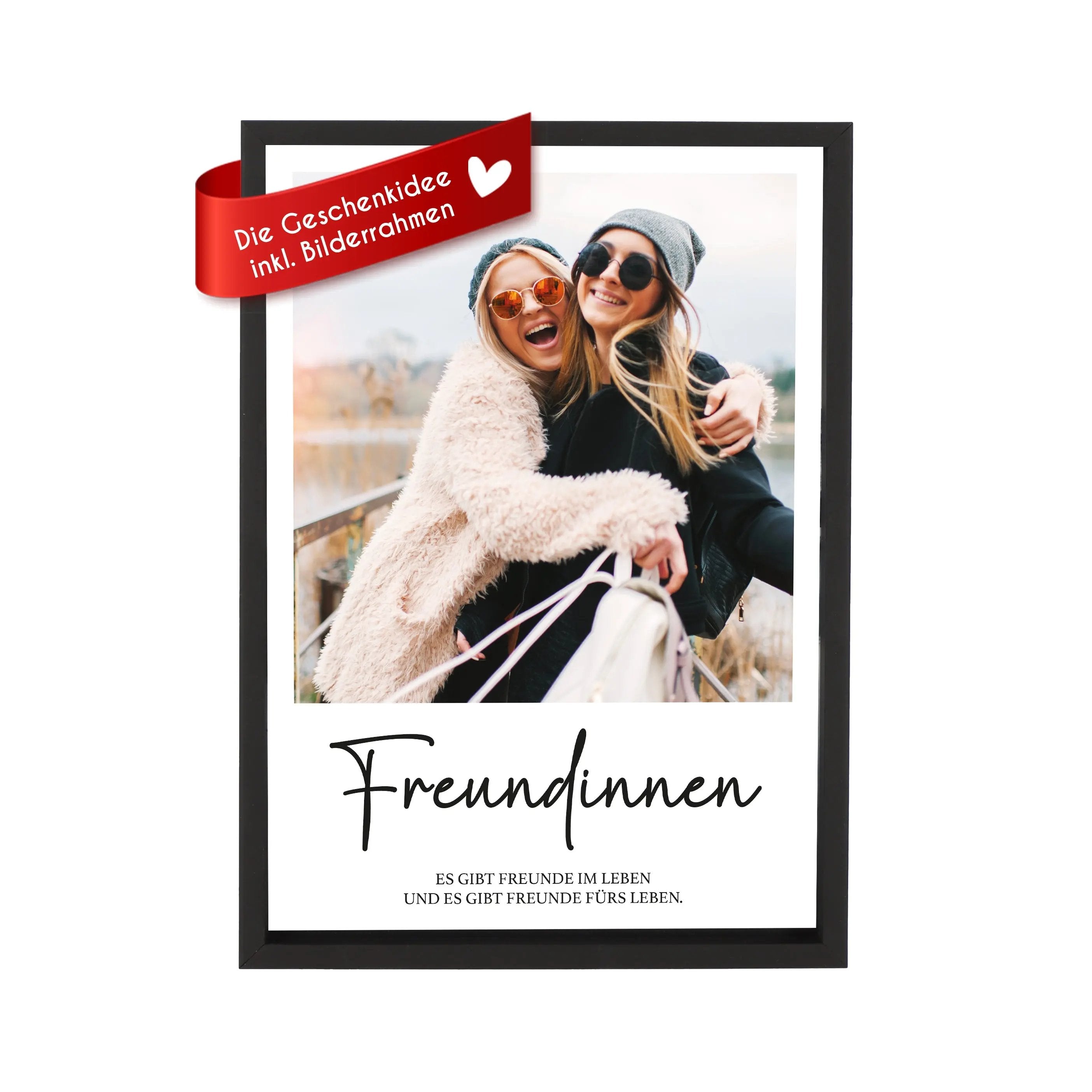 Wackadoo Poster Freundinnen mit Foto und individuellem Text Personalisiertes Geschenk inklusive Bilderrahmen aus Holz Geschenkideen