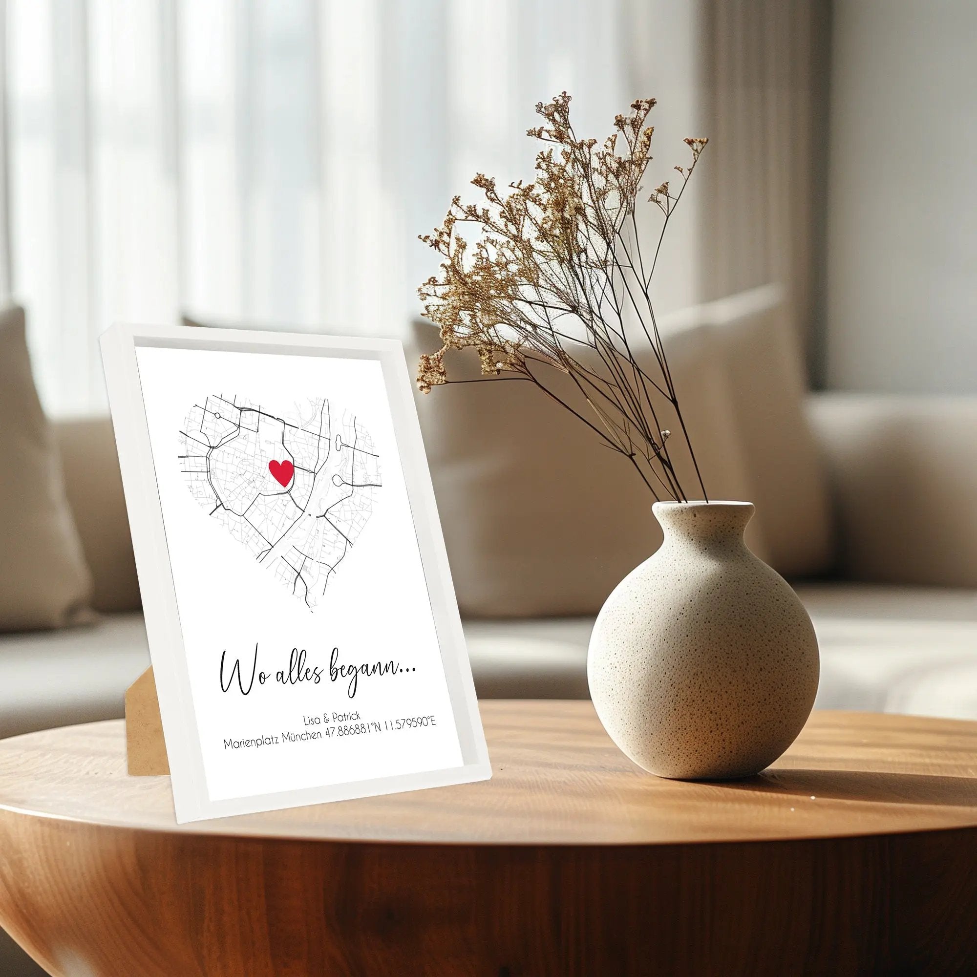 Wackadoo Poster Wo alles begann... mit Koordinaten oder Adresse Personalisierte Geschenke Valentinstag Bild inklusive Bilderrahmen aus Holz Geschenkideen