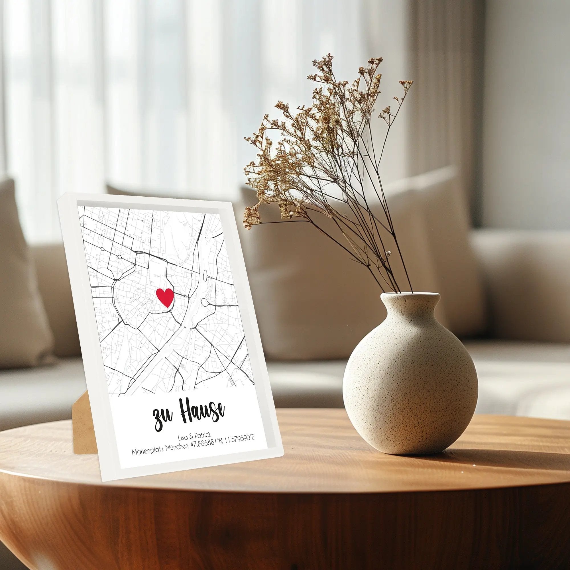 Wackadoo Poster Zuhause... mit Koordinaten oder Adresse Personalisierte Geschenke Valentinstag Bild inklusive Bilderrahmen aus Holz Geschenkideen