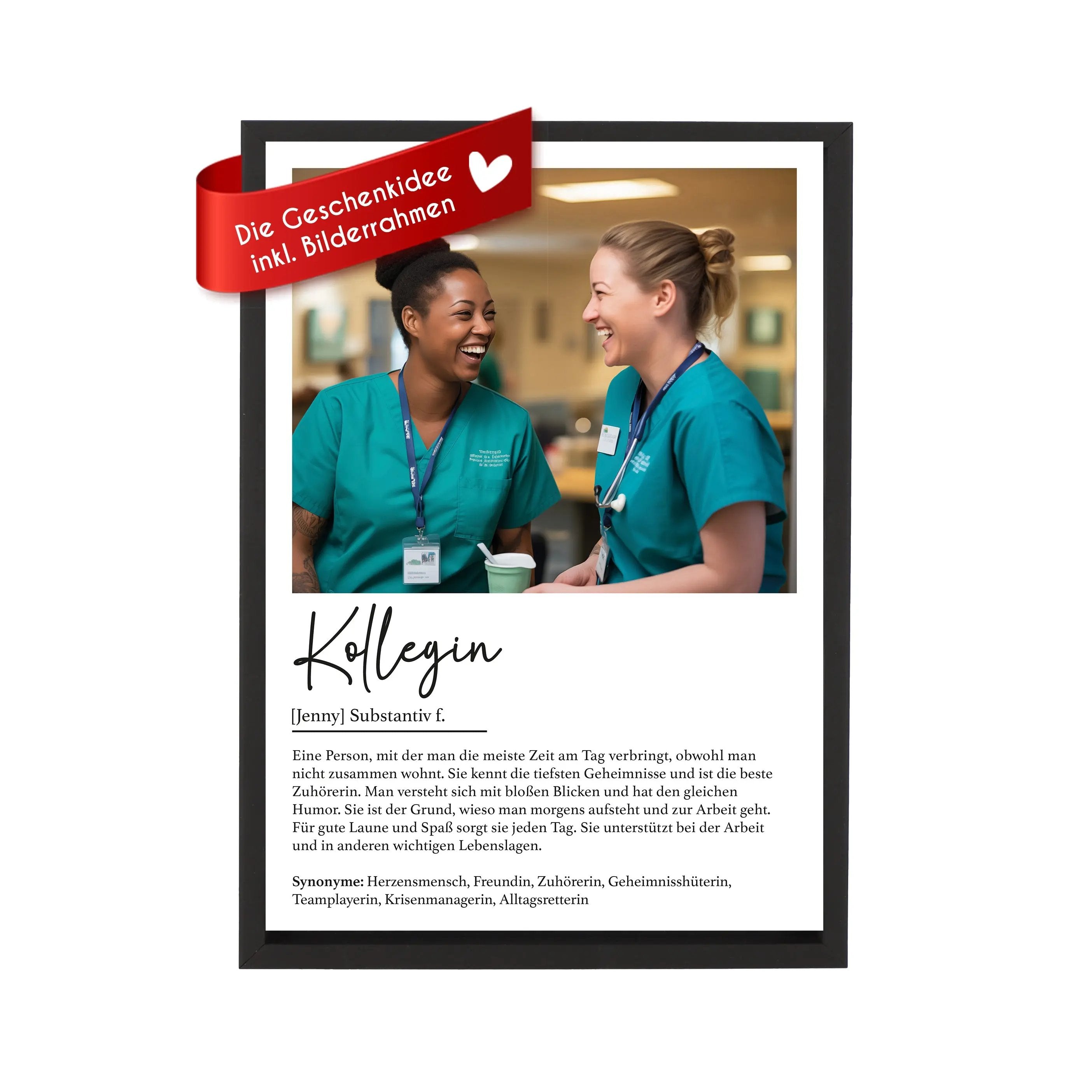 Wackadoo Poster Kollegin mit Foto und Namen Personalisiertes Geschenk inklusive Bilderrahmen aus Holz Geschenkideen