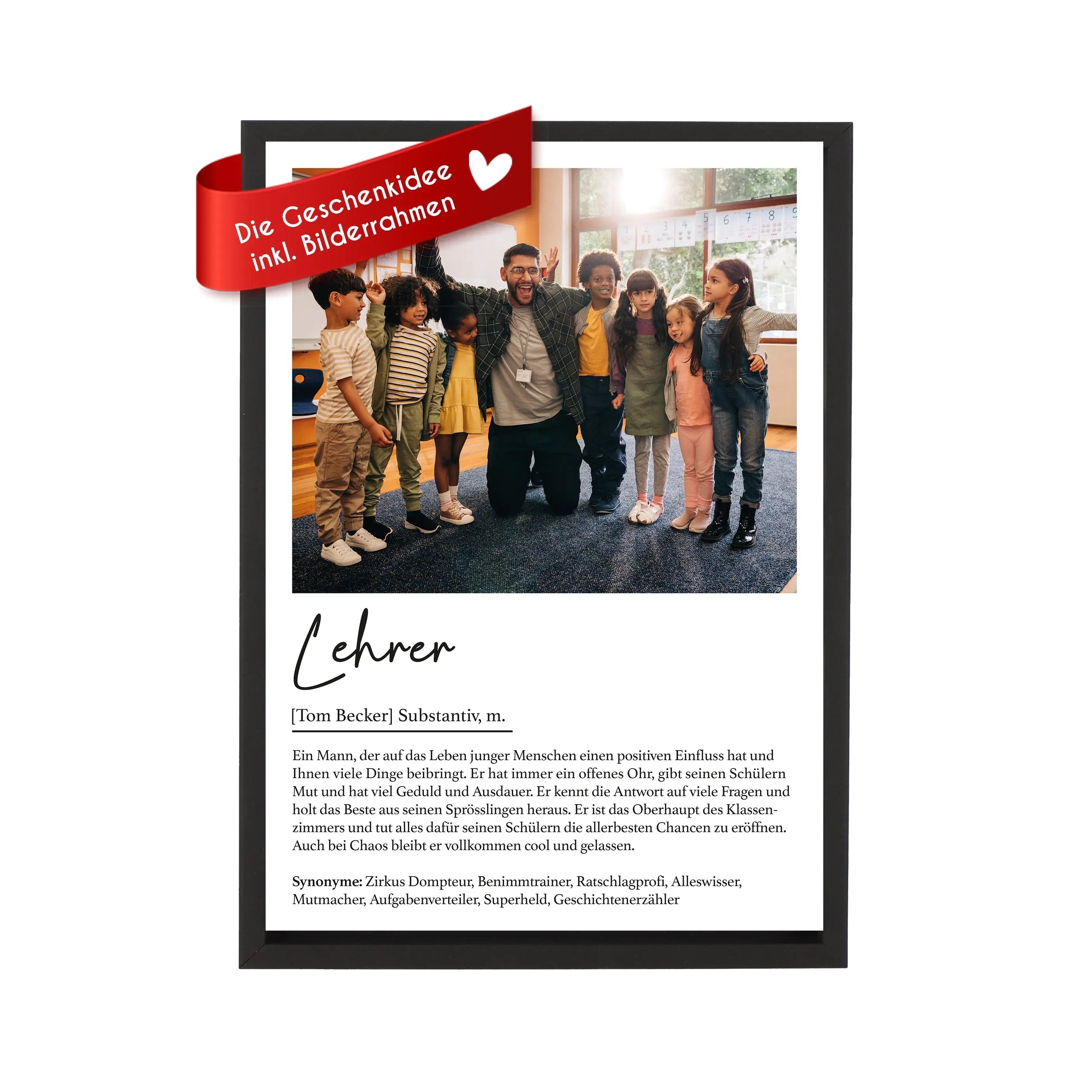 Wackadoo Poster Lehrer mit Foto und Namen Personalisiertes Geschenk inklusive Bilderrahmen aus Holz Geschenkideen