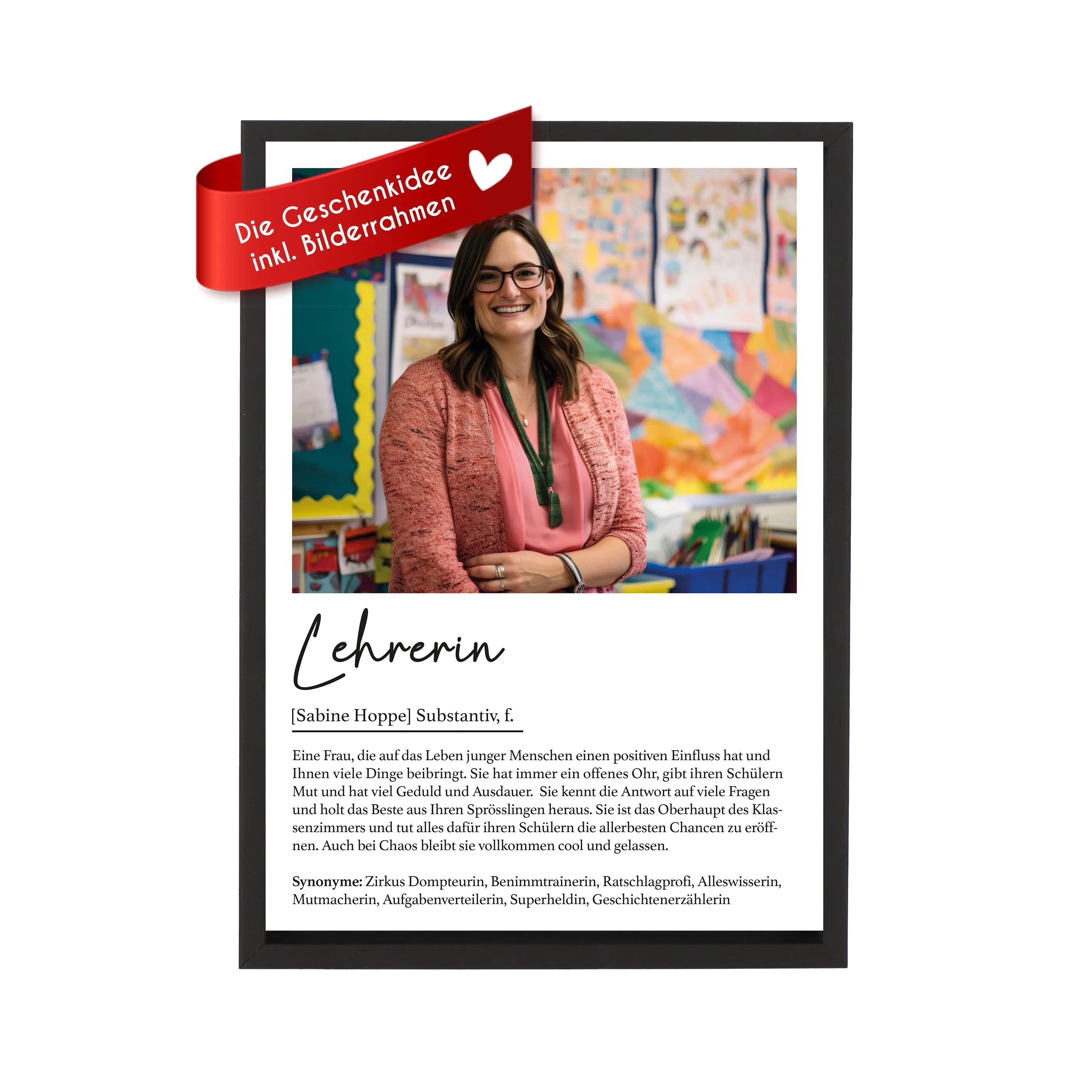 Wackadoo Poster Lehrerin mit Foto und Namen Personalisiertes Geschenk inklusive Bilderrahmen aus Holz Geschenkideen