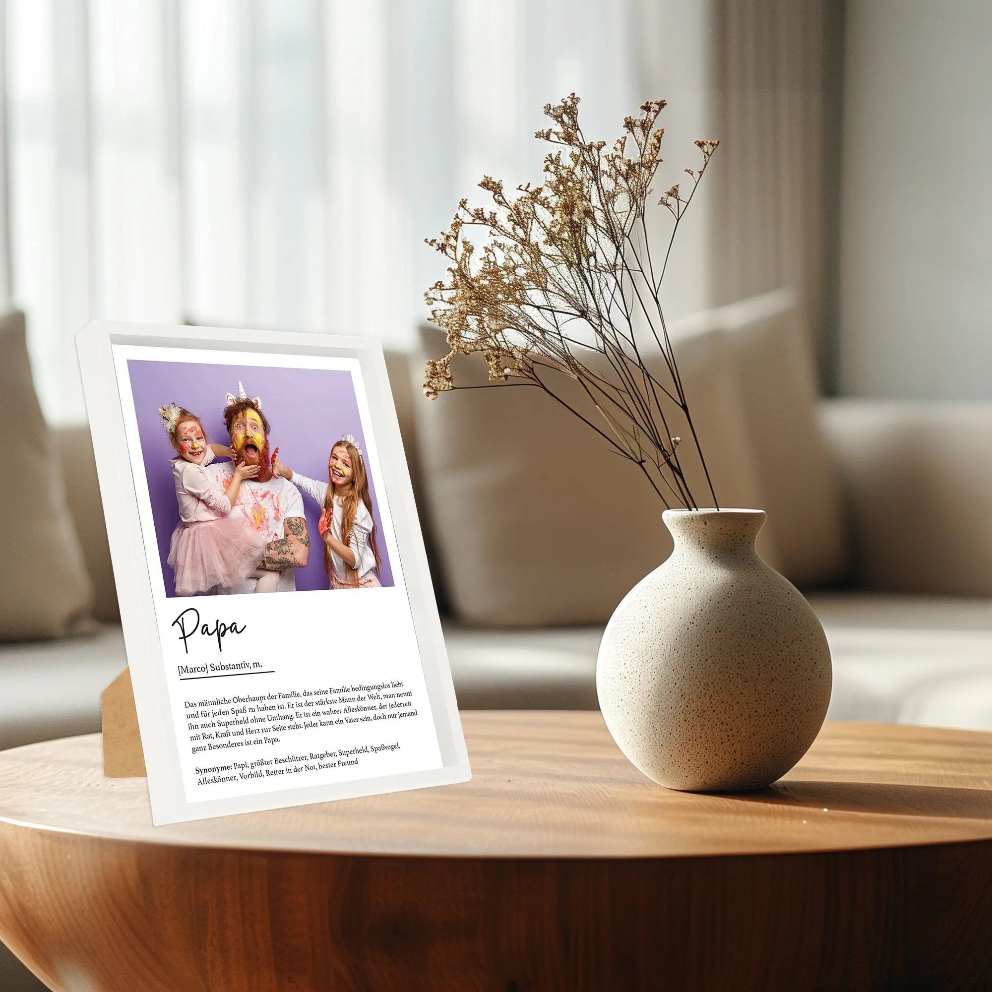 Wackadoo Poster Papa mit Foto und Namen Personalisiertes Geschenk Vatertag inklusive Bilderrahmen aus Holz Geschenkideen