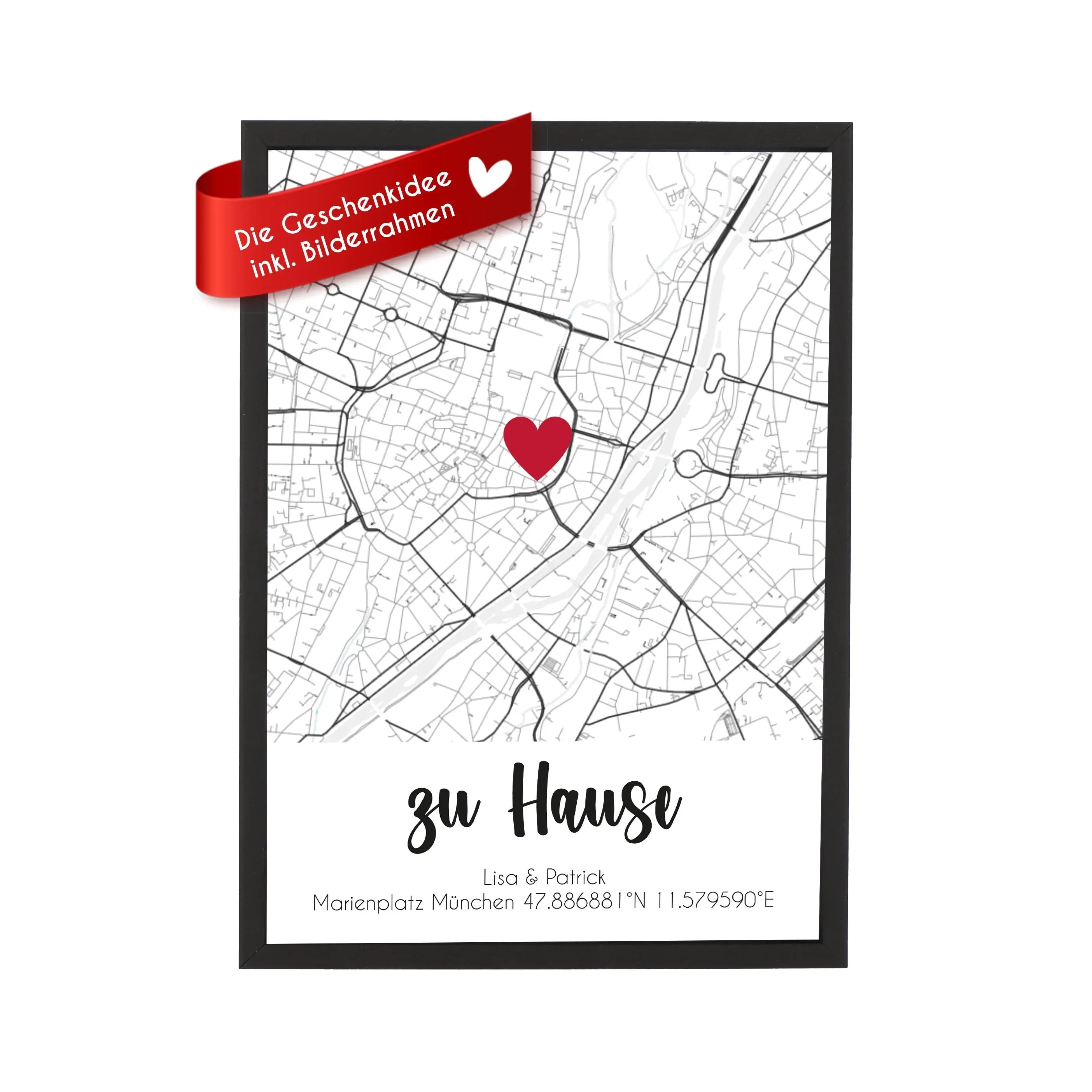 Wackadoo Poster Zuhause... mit Koordinaten oder Adresse Personalisierte Geschenke Valentinstag Bild inklusive Bilderrahmen aus Holz Geschenkideen