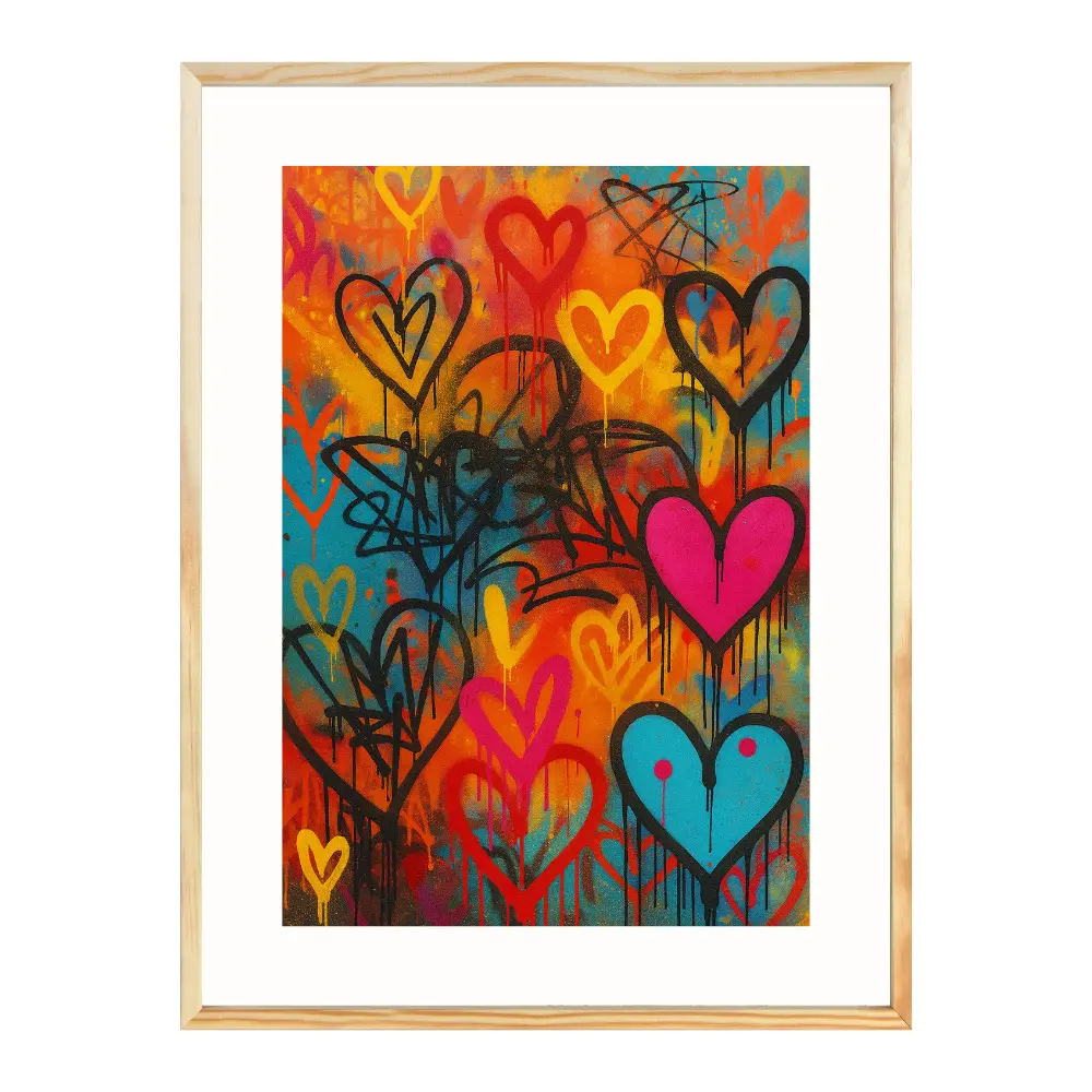 Poster mit Bilderrahmen Graffiti Herzen - verschiedene Formate Interior Design