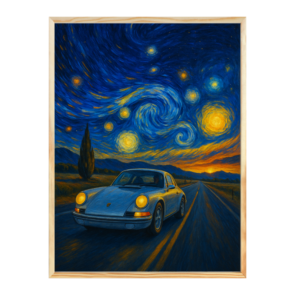 Exklusiver Gerahmter Kunstdruck Porsche X van Gogh Sternennacht