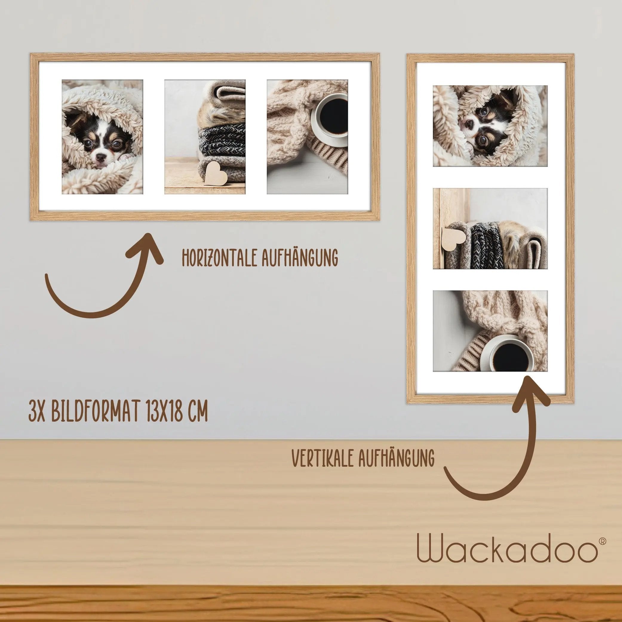 Bilderrahmen Collage aus MDF Holz für 3 Bilder, Bildformat 13 x 18 cm, FSC-zertifiziert Wackadoo Living